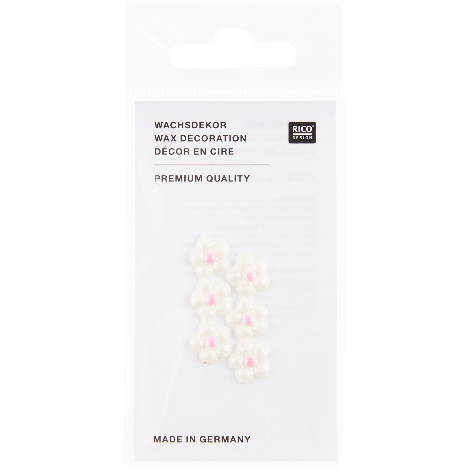 Wachsdekor Blüte mit Punkt Farbe weiß perlmutt / rosa von Rico Design