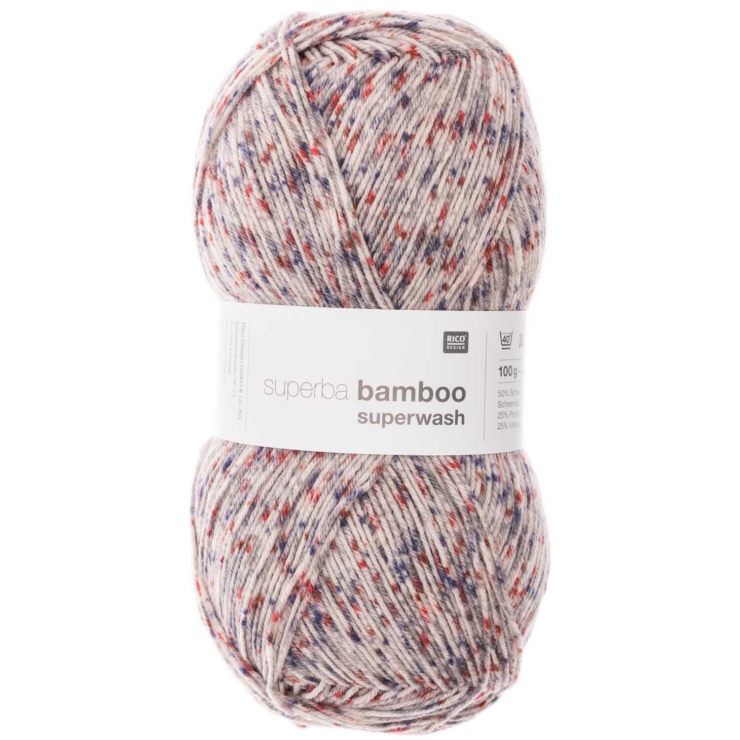 Superba Bamboo superwash 100g 420m Farbe Konfetti Grau von Rico Design Superba Bamboo superwash Garn in Konfetti Grau, 100g 420m, von Rico Design, ideal für Strickprojekte.