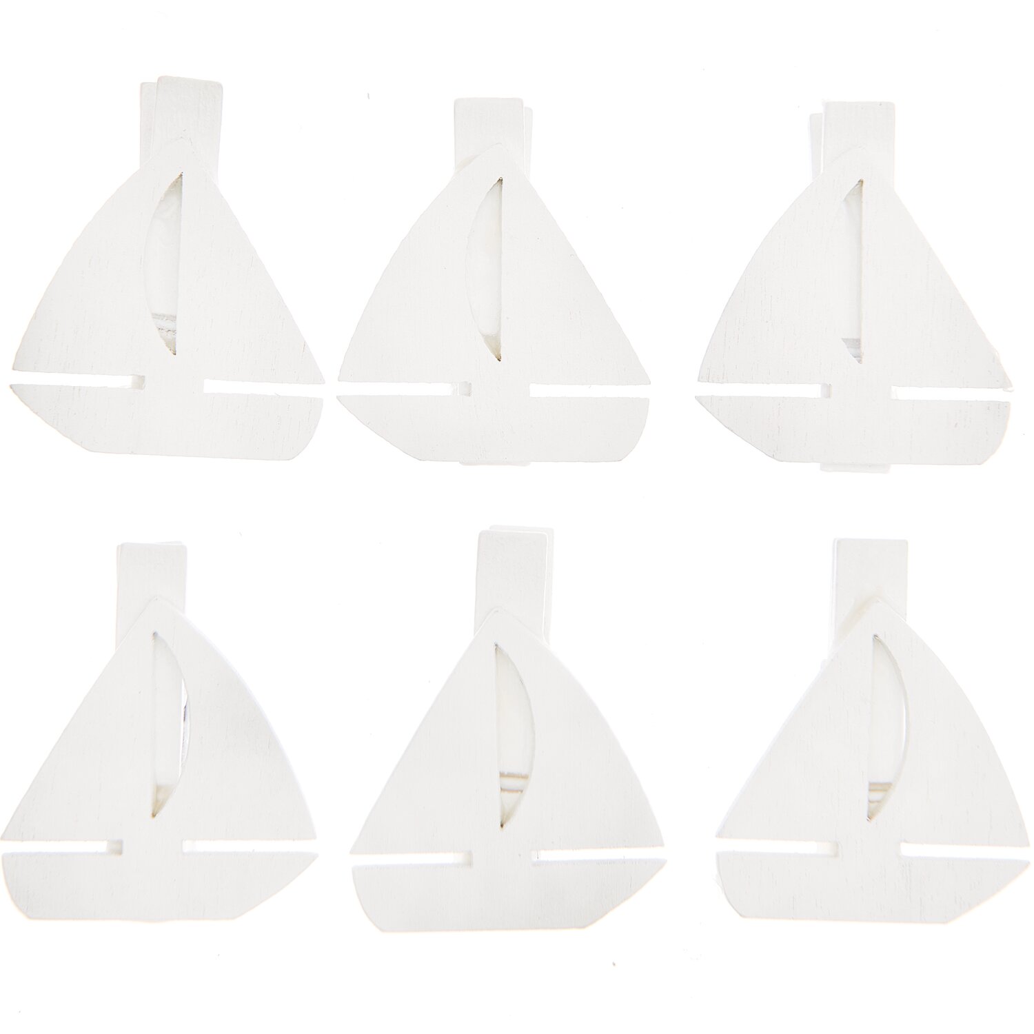 Dekoklammern Segelboot weiß 7x35mm 6 Stück, ideal für maritime Dekorationen, schlichtes Design.