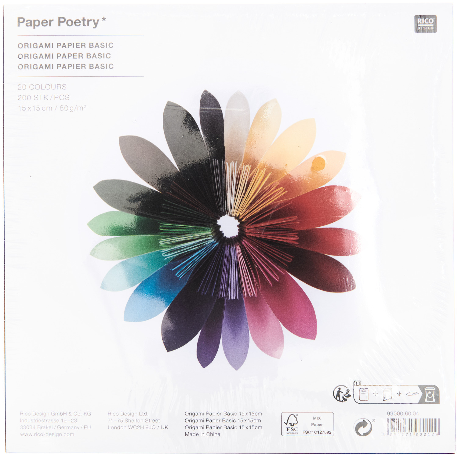 Paper Poetry Origami basic 15x15cm 200 Blatt 20 Farben Paper Poetry Origami basic 15x15cm 200 Blatt 20 Farben