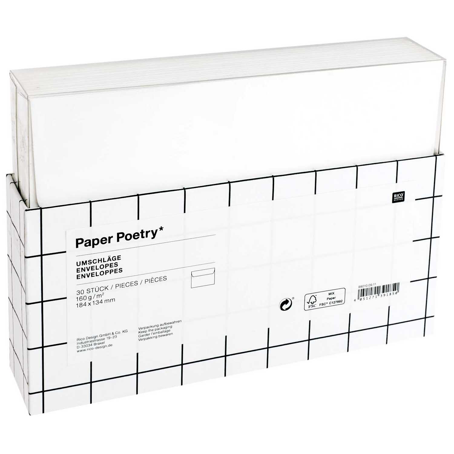 Paper Poetry Umschläge weiß 18,4x13,4cm 160g/m² 30 Stück von Rico Design