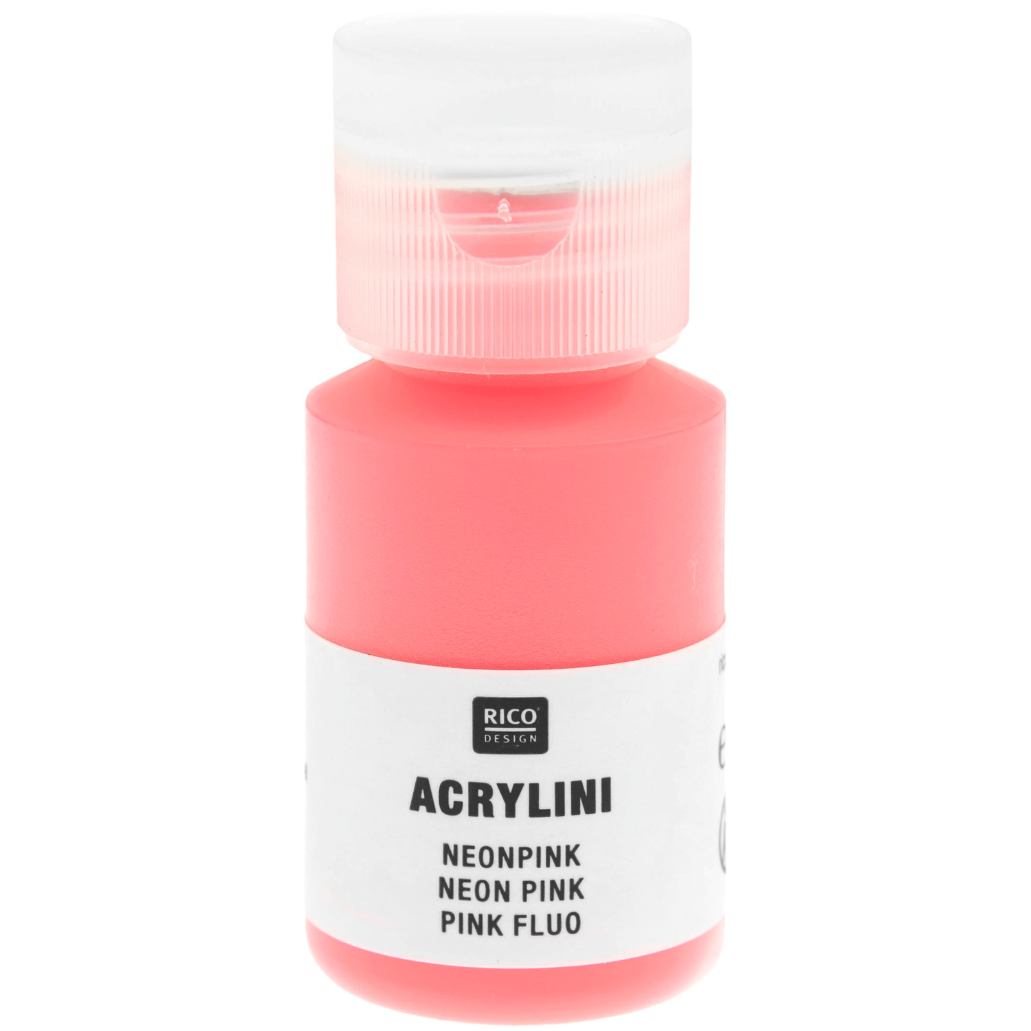 Acrylini Acrylfarbe in Neonpink von Rico Design, 22ml Flasche, ideal für kreative Projekte.