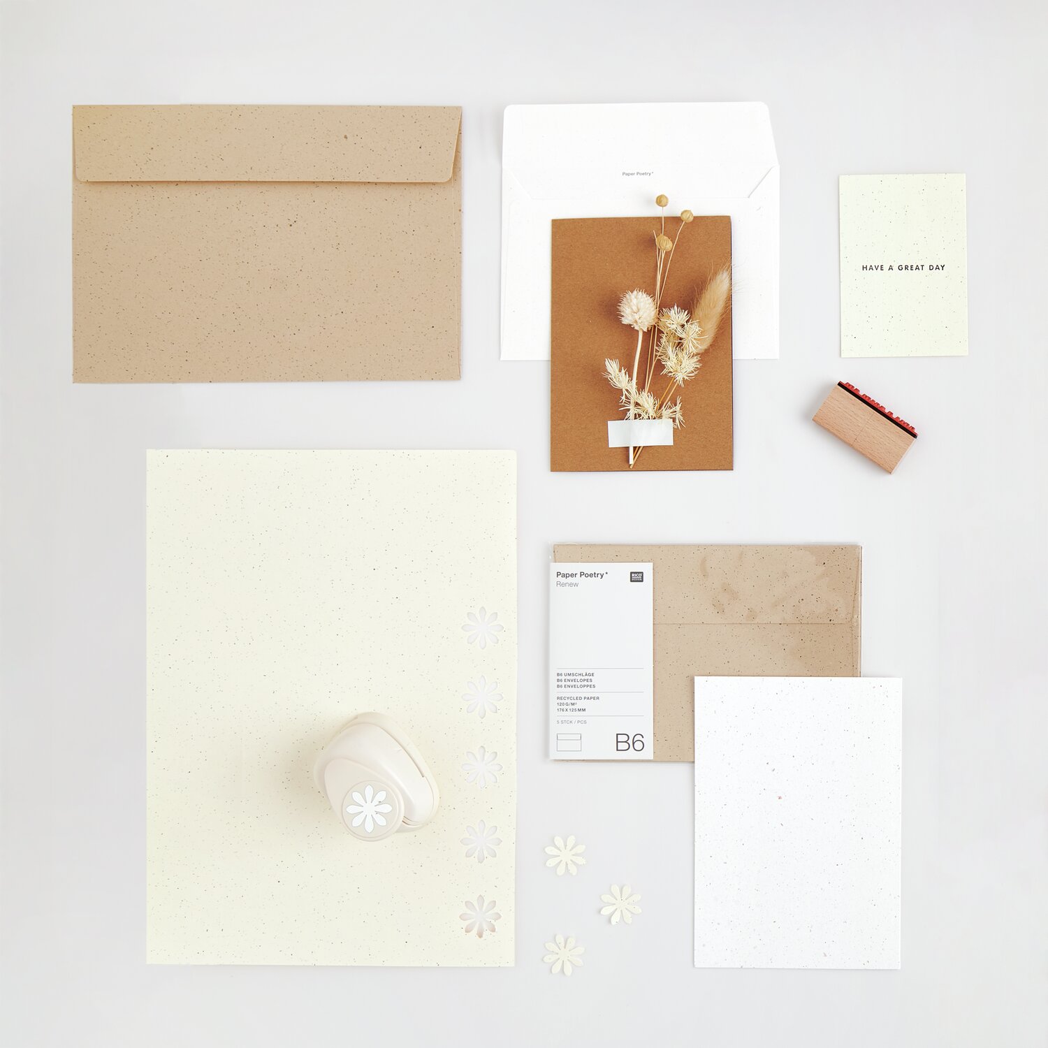 Paper Poetry Renew Karten A4 5 Stück Farbe Offwhite-roségold von Rico Design