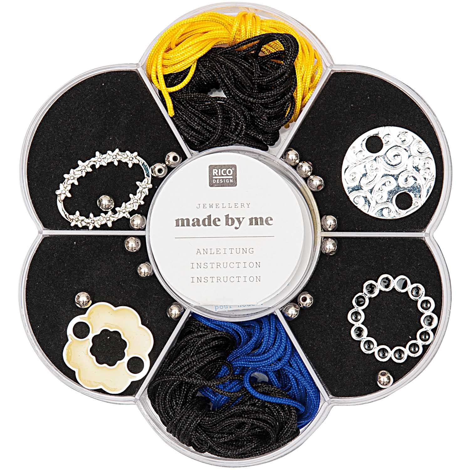 Makramee Set schwarz-gelb-blau