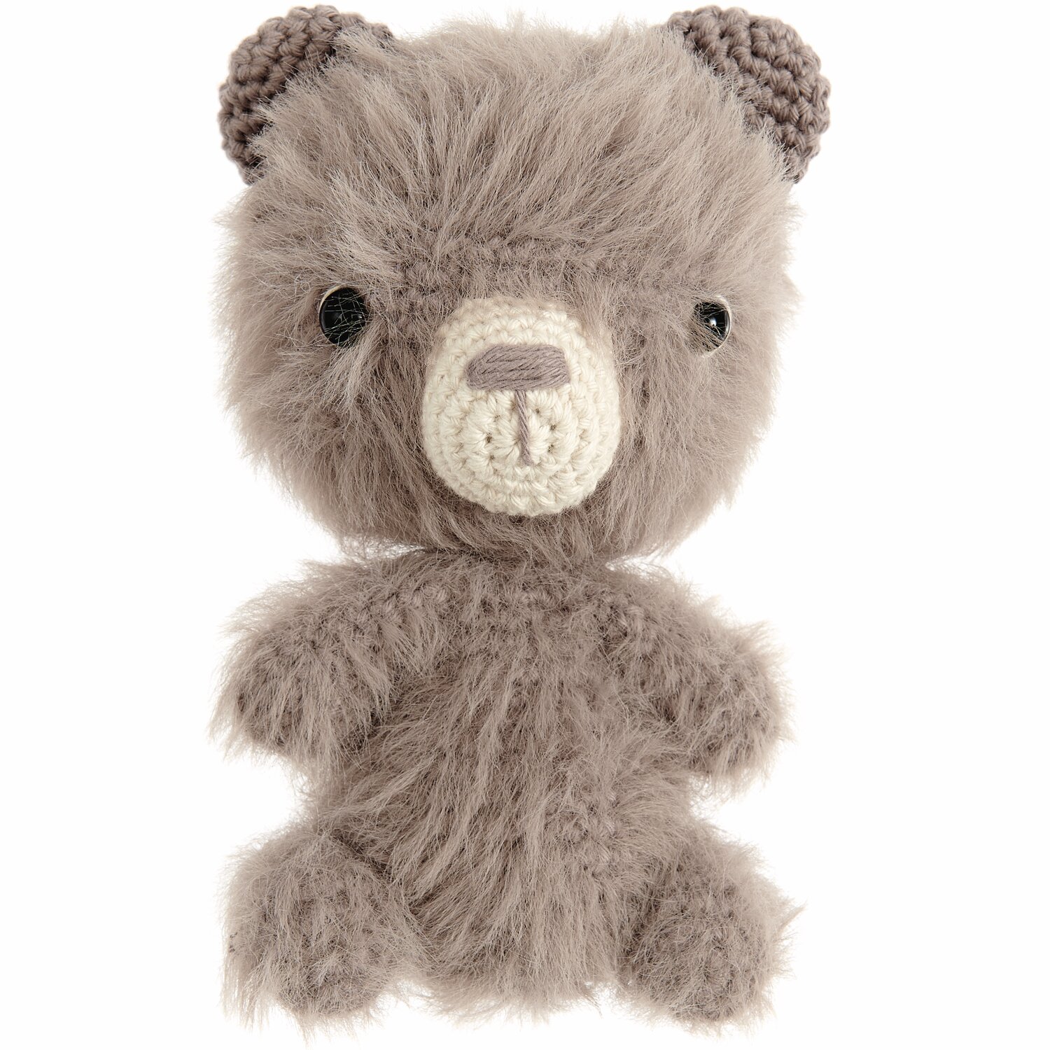 Creative Ricorumi dk 25g Farbe Elfenbein von Rico Design Ricorumi Furry Animals: Flauschiger, grauer Häkelbär mit schwarzen Sicherheitsaugen, ideal für kreative Projekte.