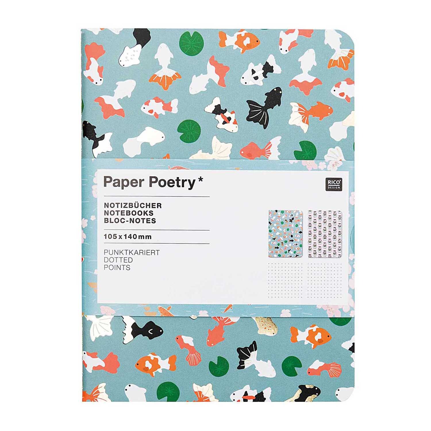 Paper Poetry Notizbücher Jardin Japonais Koi & Katze A6 punktkariert 40 Seiten 2 Stück von Rico Design