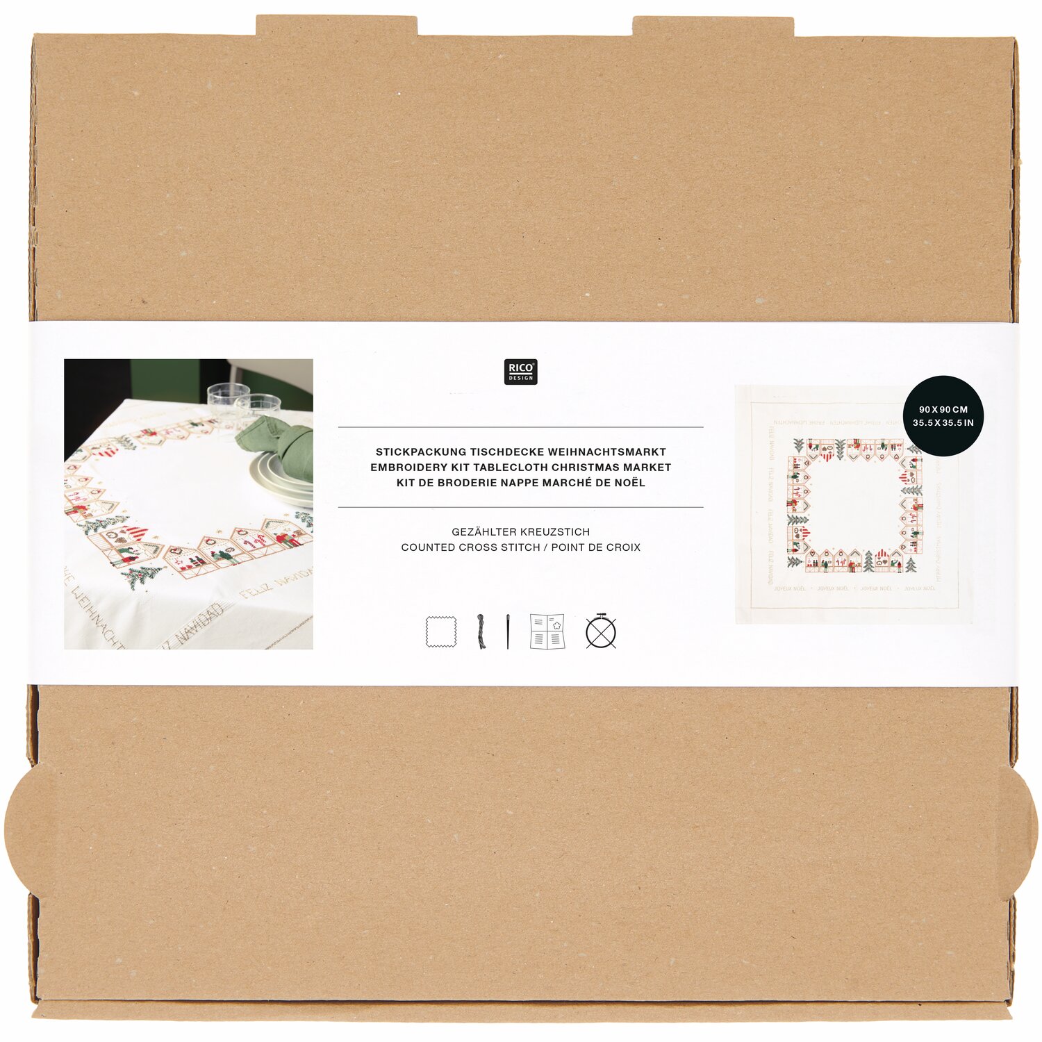 Stickpackung Tischdecke Weihnachtsmarkt 90x90cm von Rico Design