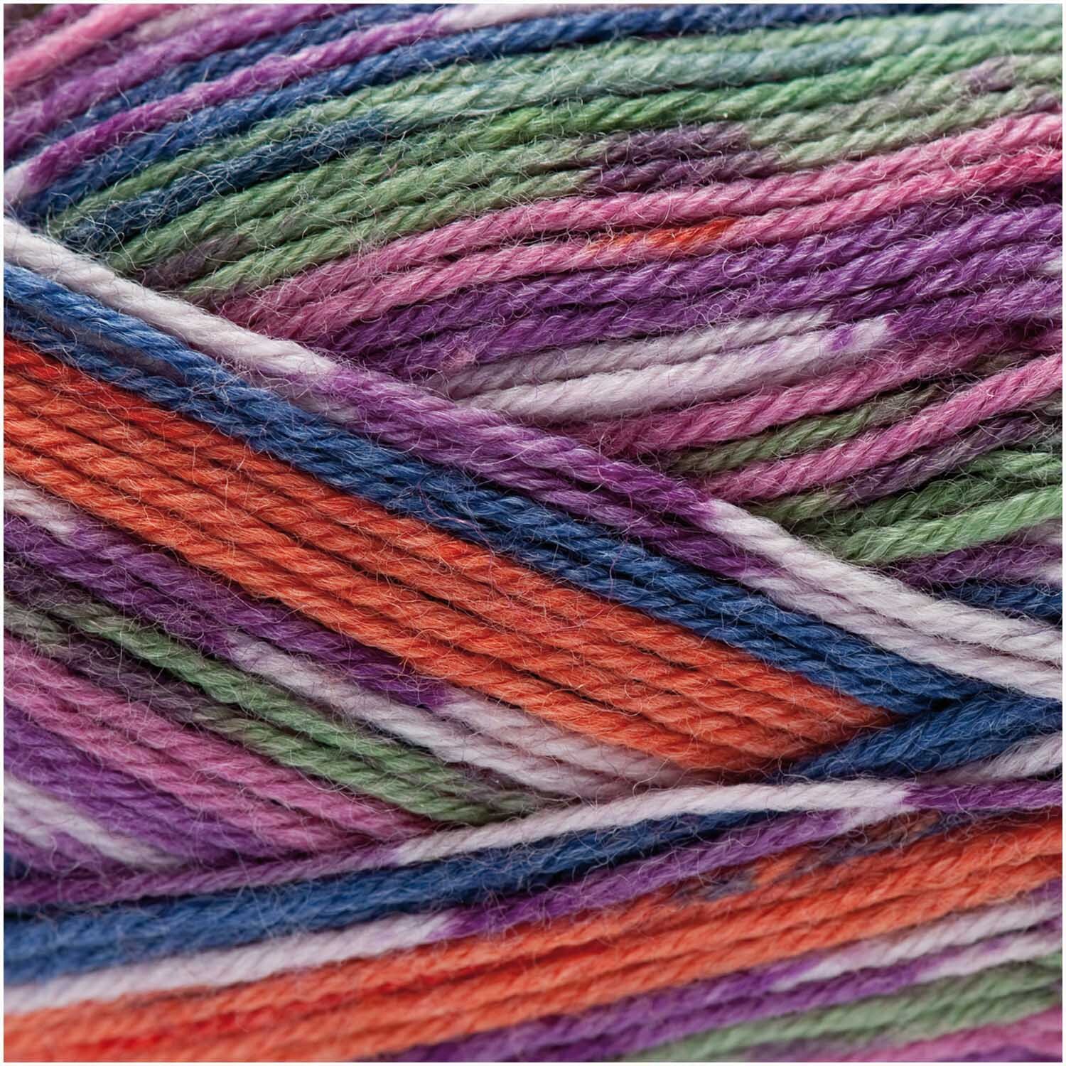 Superba Bamboo superwash, bunte Wolle in Lila Mix, 100g 420m. Ideal für kreative Strickprojekte.