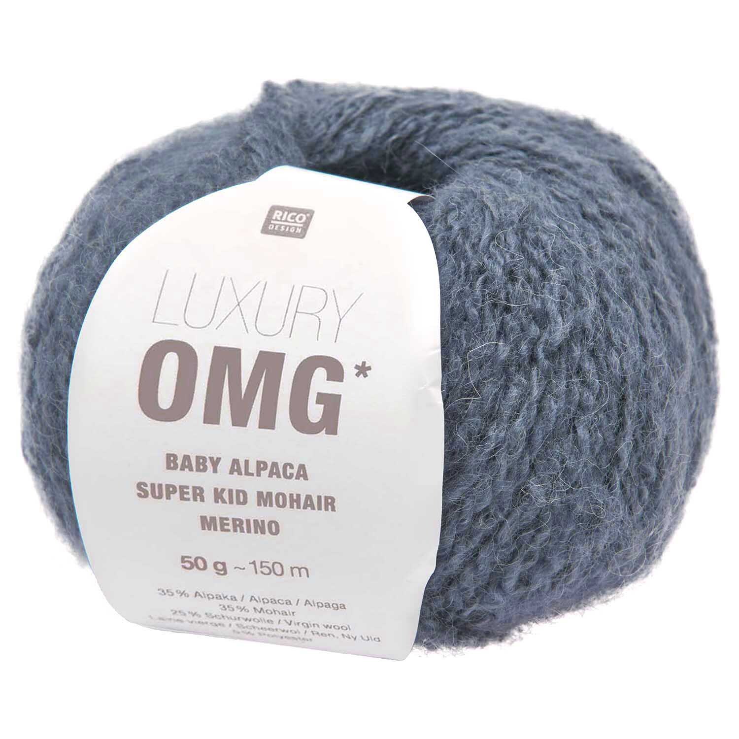 Luxury OMG Wolle in Marineblau von Rico Design, 50g Knäuel mit 150m Länge, ideal für Strickprojekte.