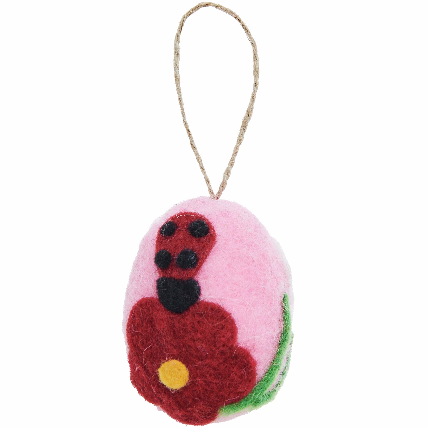 Aufhänger Filz-Ei Marienkäfer: Rosa Filz-Ei mit rotem Marienkäfer und Blume, 7,8xØ5,8cm, von Rico Design.