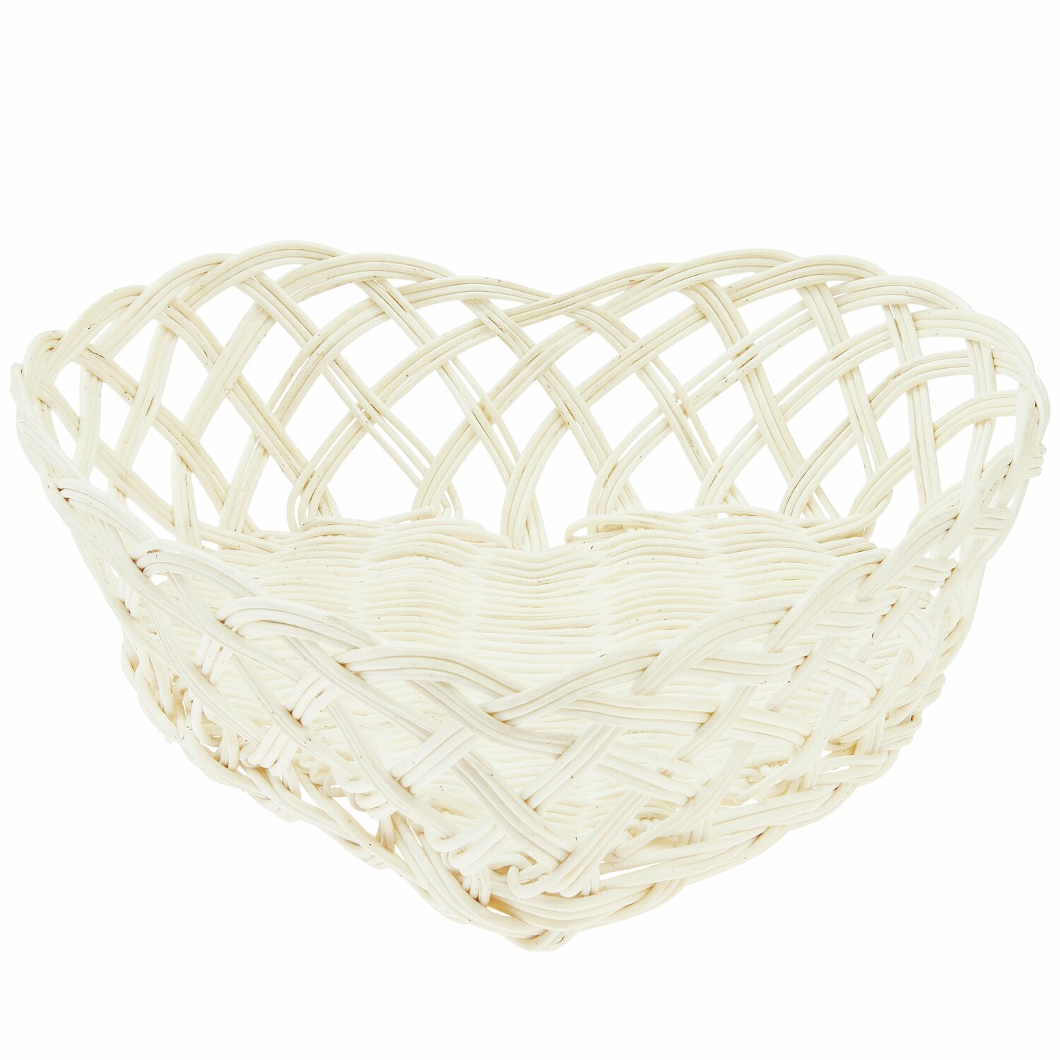 Rattan Korb Herzform Weiß: Eleganter, herzförmiger Korb aus weißem Rattan, ideal für Dekoration.