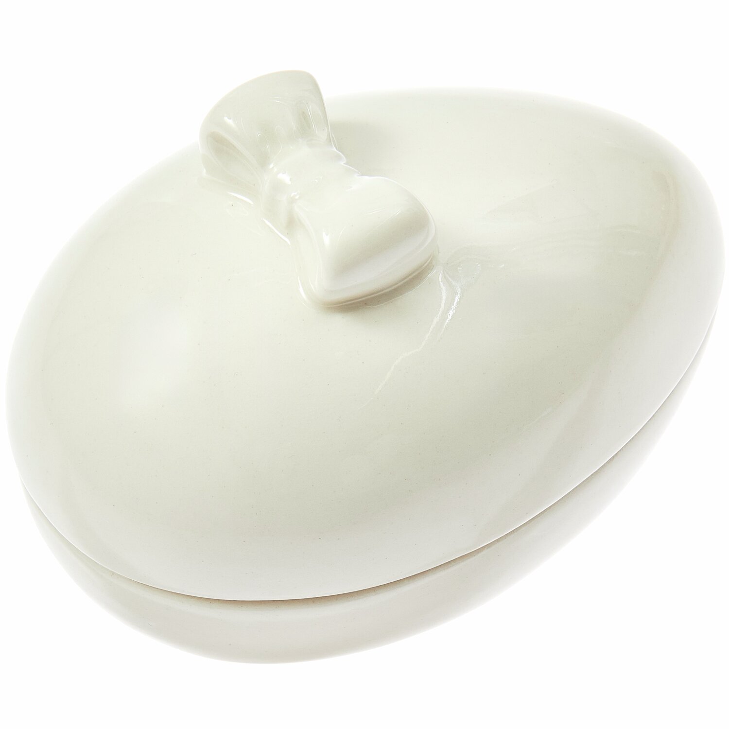 Keramik Dose Ei mit Schleife, cremefarben, von Rico Design. Elegantes Design, ideal für Dekoration. Maße: 6,1x6,3x9,2cm.