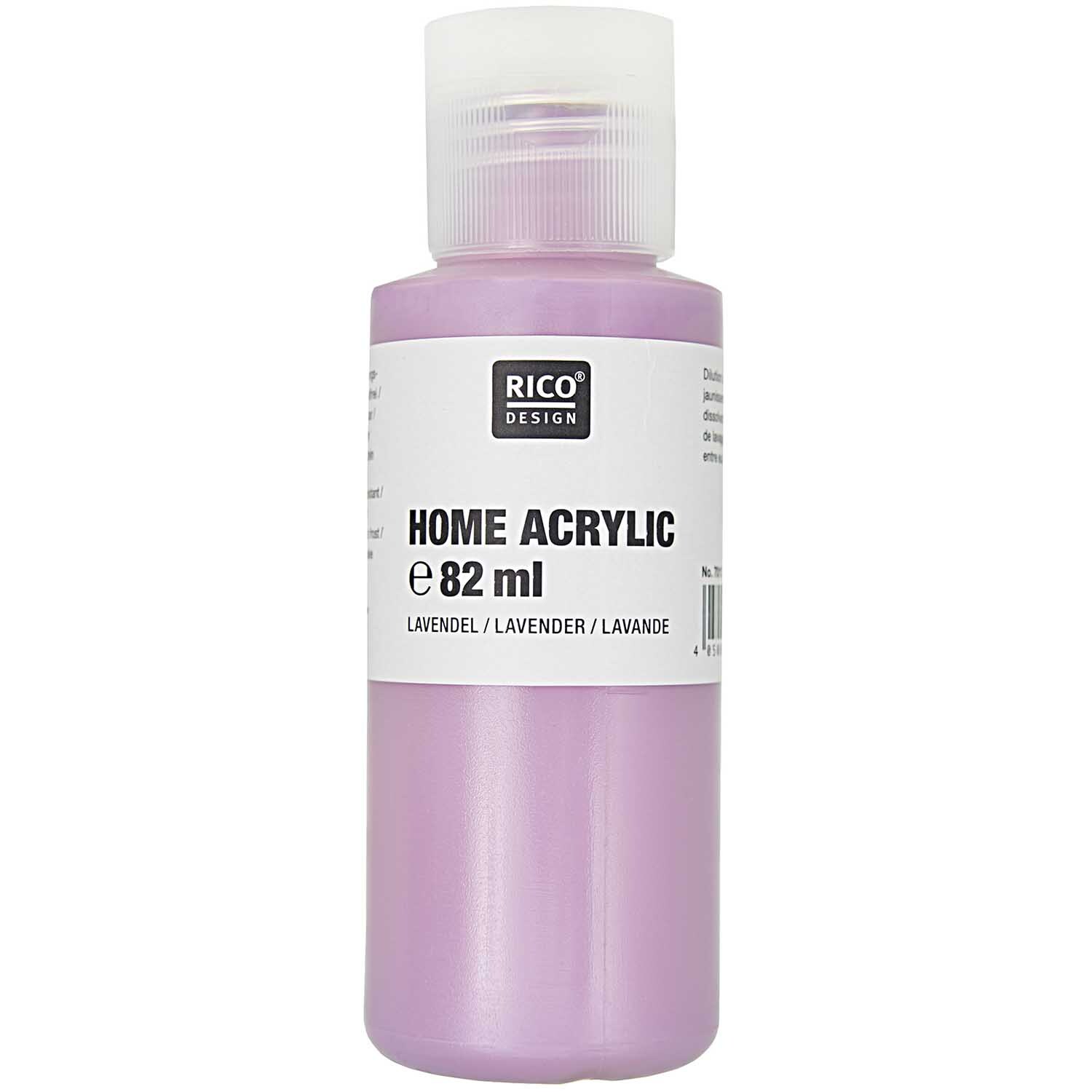 Home Acrylic: Flasche mit 82 ml lavendelfarbener Acrylfarbe von Rico Design, ideal für kreative Projekte.