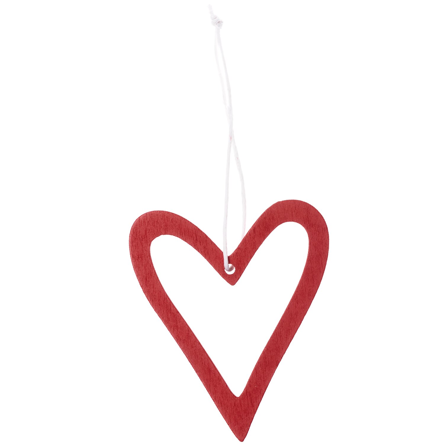 Holzhänger Herz offen rot: Dekorativer Herzanhänger aus Holz mit offenem Design, ideal für kreative Dekorationen.