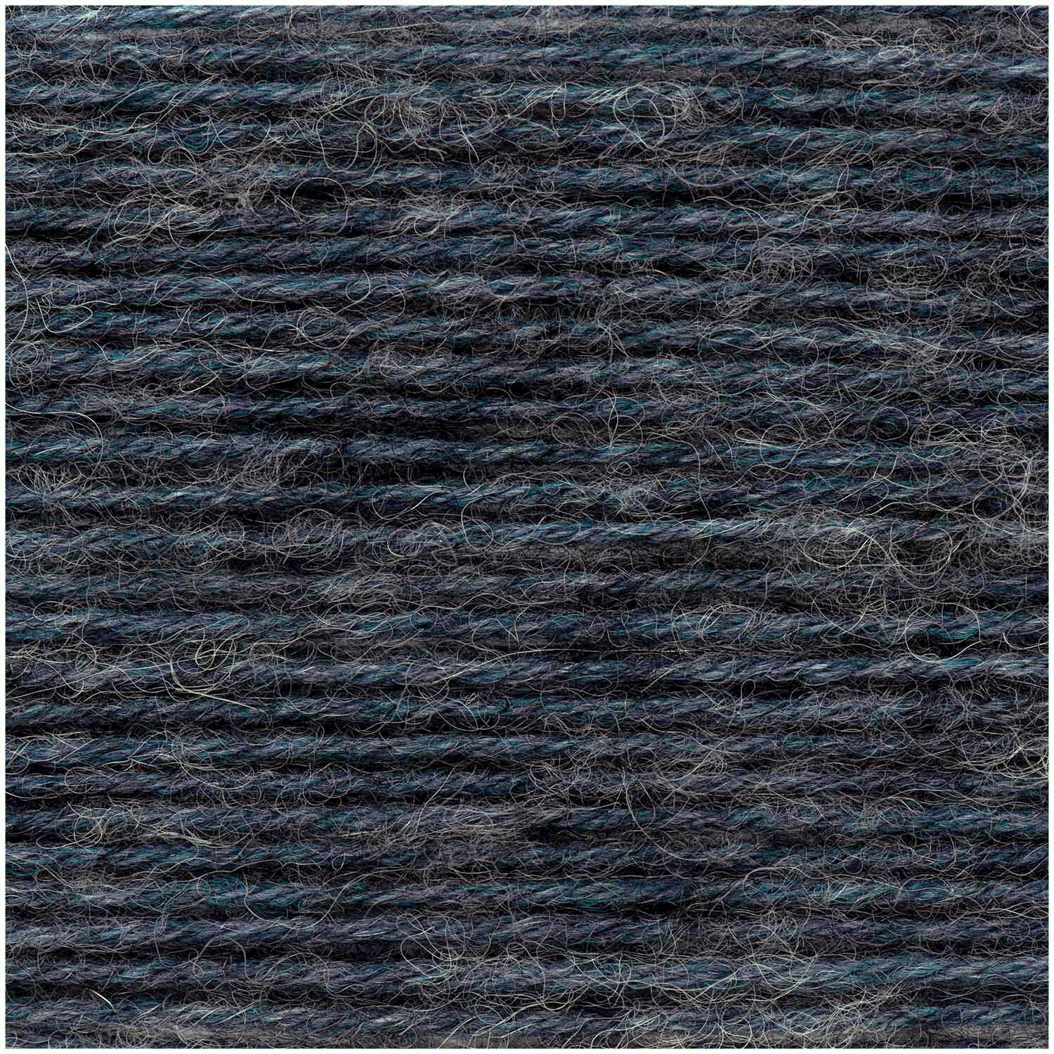 Superba Alpaca Luxury Socks, Rico Design, feines meliertes Garnknäuel in dunklem Ton, Detailansicht der Faserstruktur, Subtitel: 100g 310m