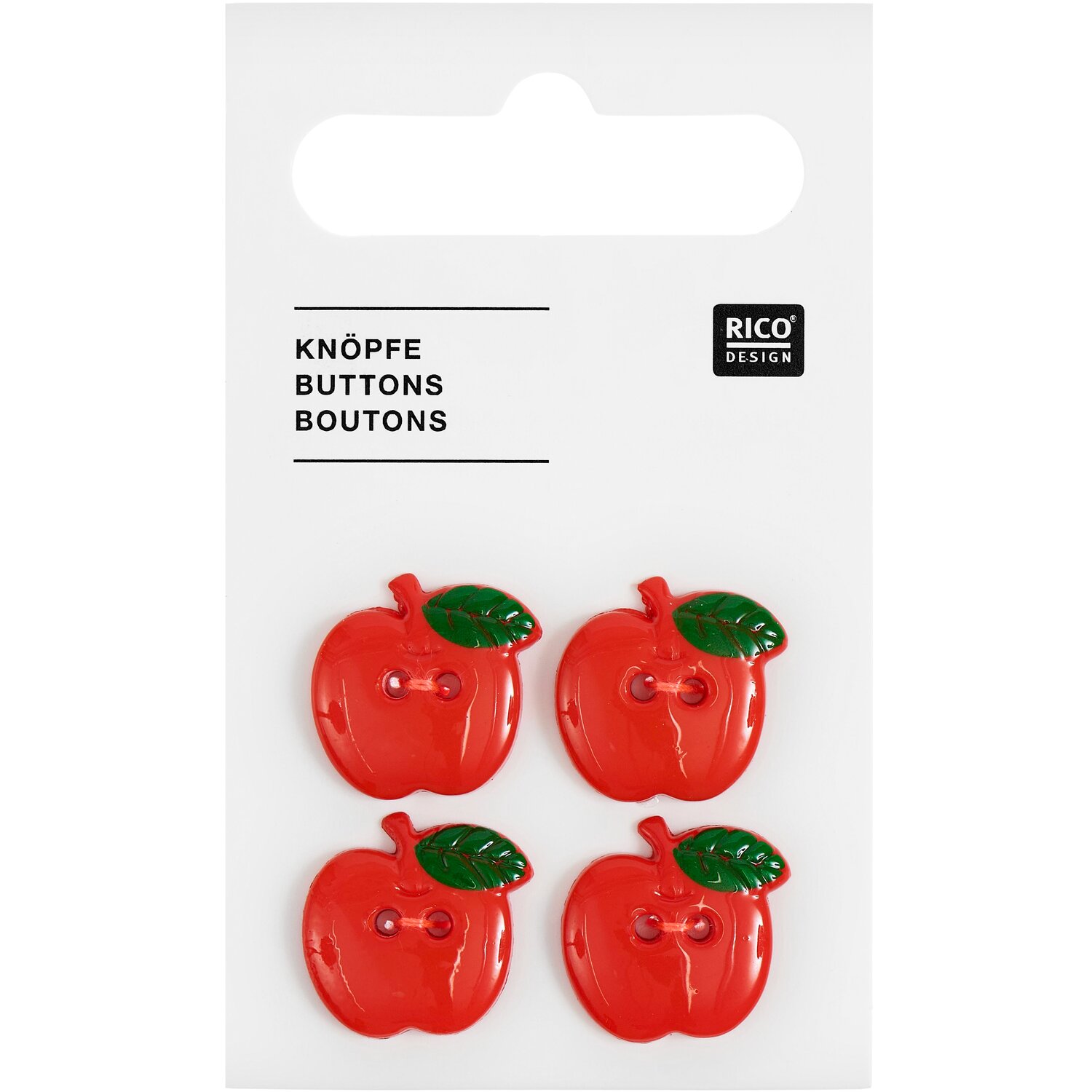 Knopf Apfel Rot 1,5x1,6cm 4 Stück von Rico Design