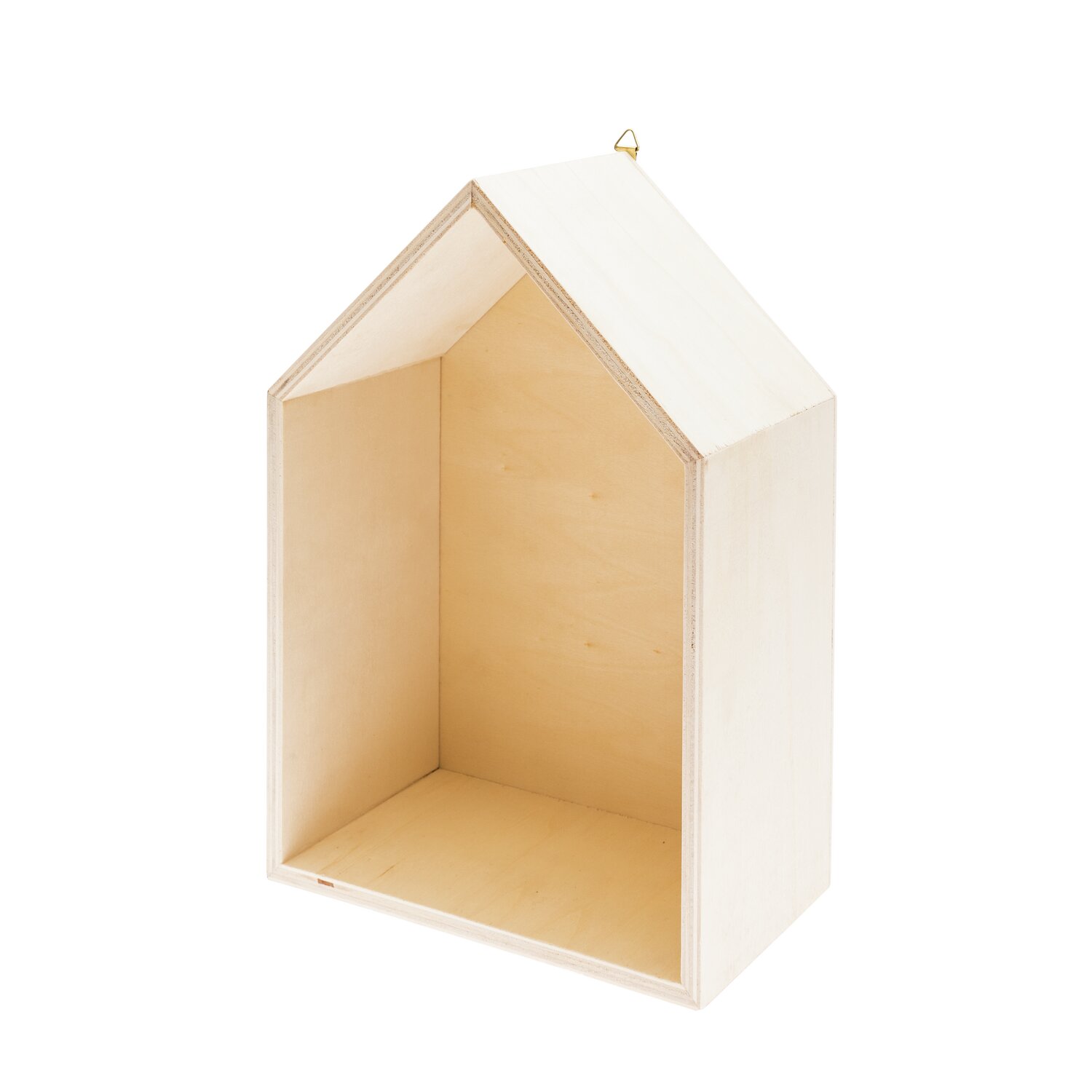 Holzbox Haus klein: Naturfarbene Holzbox in Hausform, ideal für Dekorationen, 17x26x10cm.