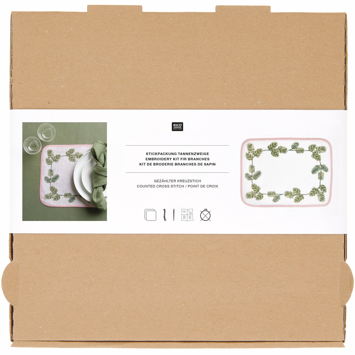Stickpackung Platzsets eckig Tannenzweige 2 Stück 30x40cm von Rico Design