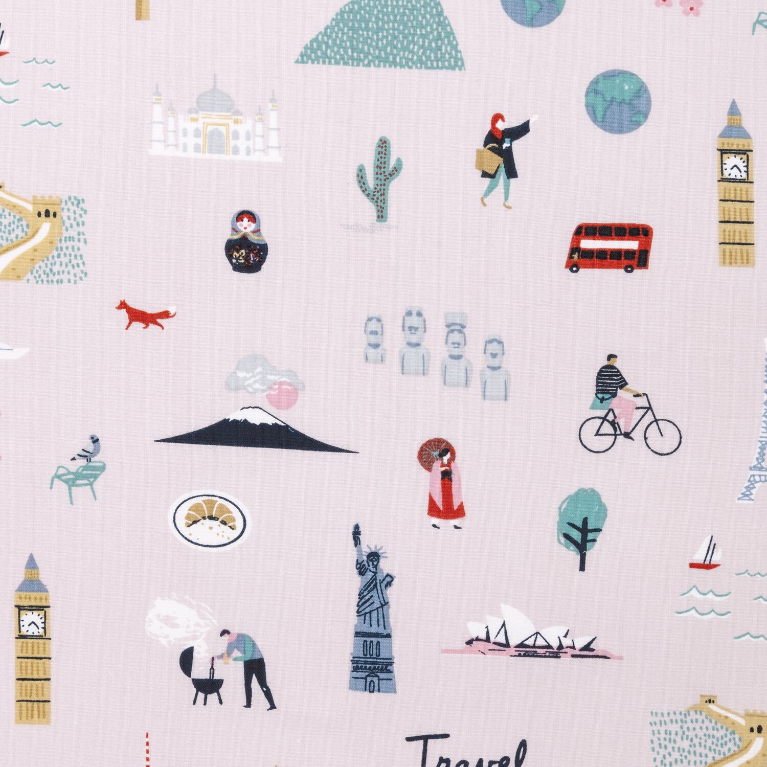 Druckstoff Travel the World flieder 140cm von Rico Design Druckstoff Travel the World flieder 140cm mit bunten Reise-Motiven wie Big Ben und Freiheitsstatue. Ideal für kreative Nähprojekte.