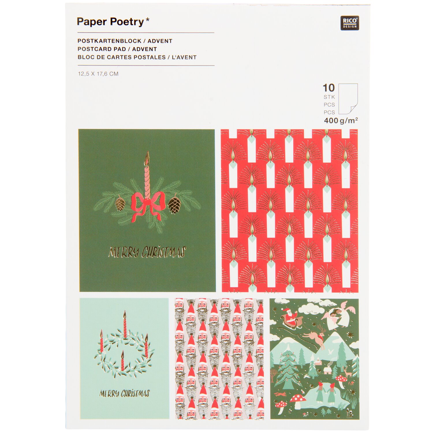 Paper Poetry Postkartenblock Advent Advent 10 Karten von Rico Design