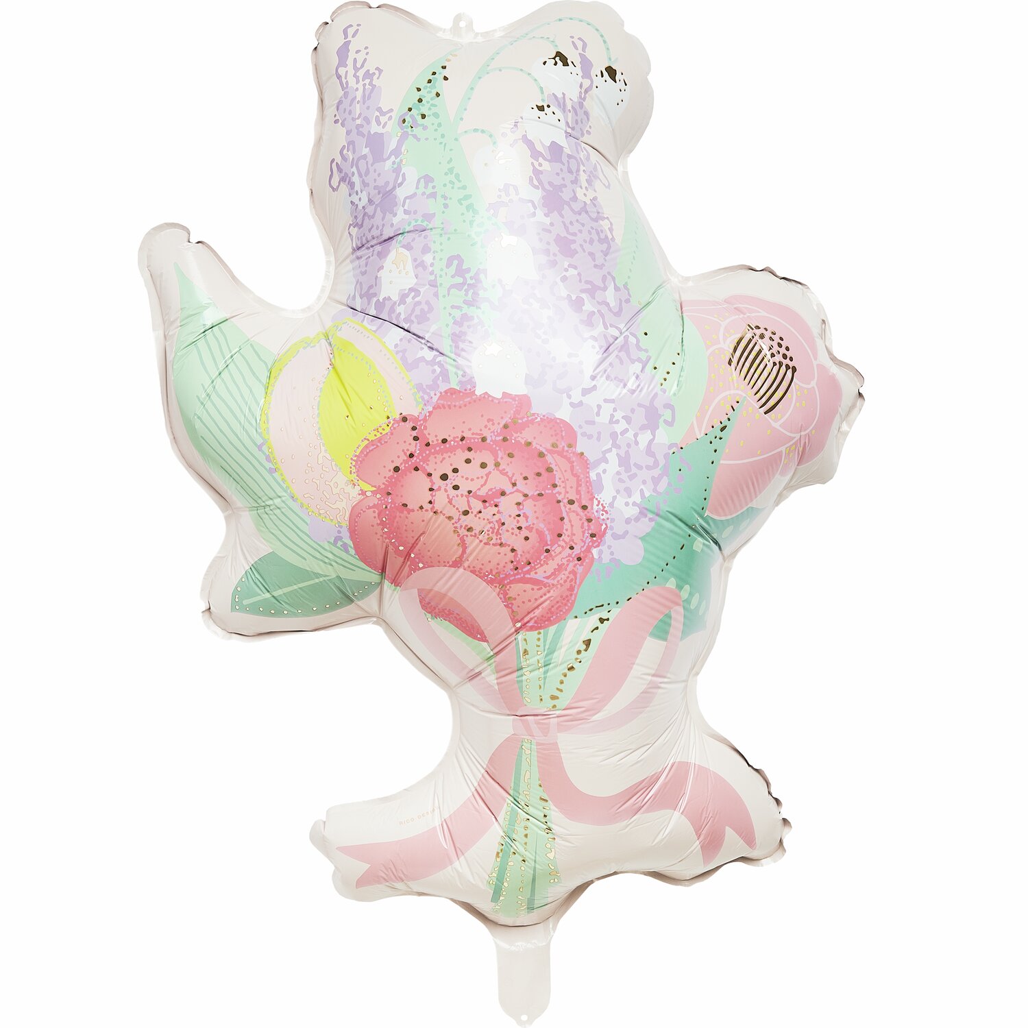 Folienballon Blumenstrauß 1 Stück: Bunter Ballon in Blumenform mit rosa, lila und grünen Akzenten.