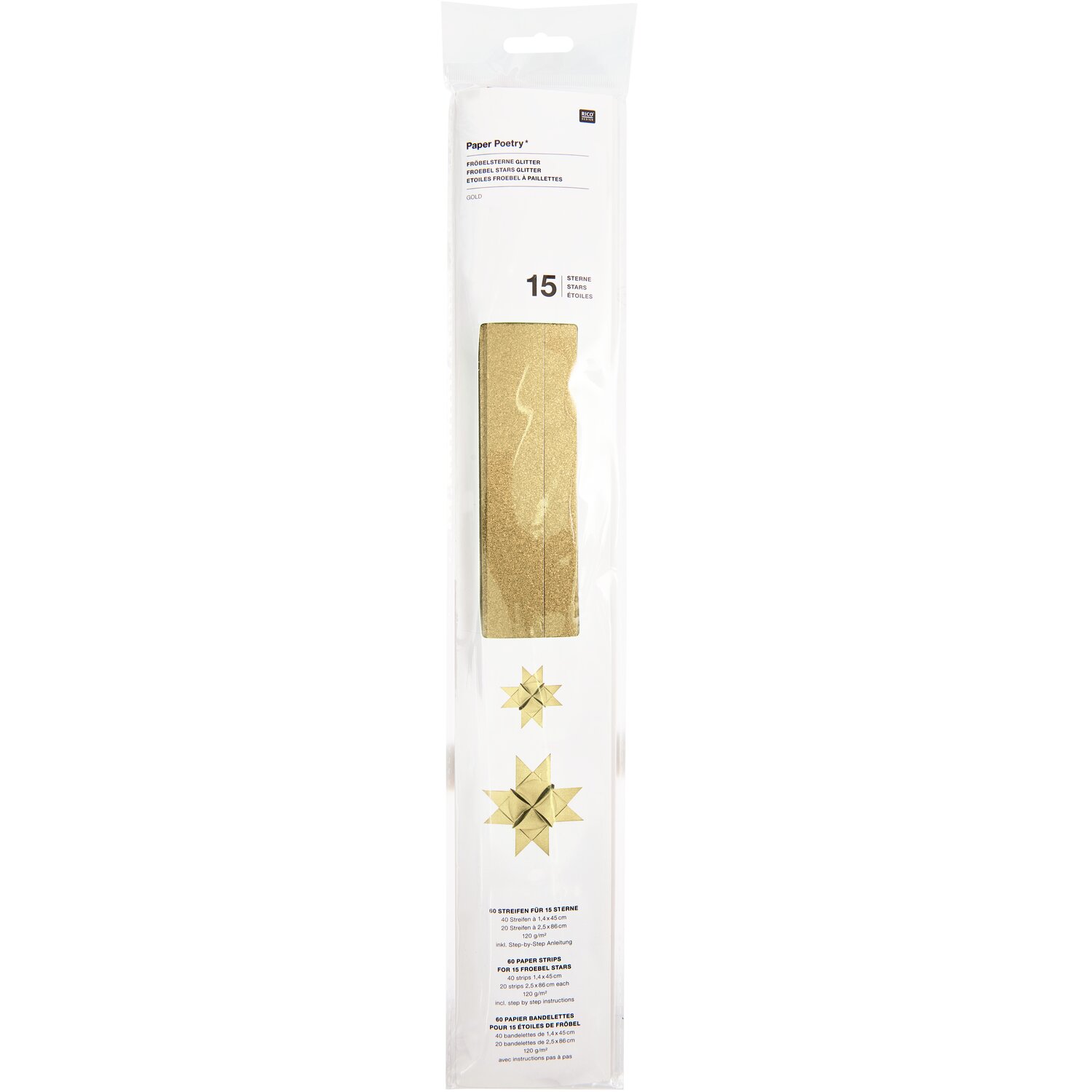 Paper Poetry Fröbelstreifen Glitter M+L 60 Stück Farbe Gold von Rico Design