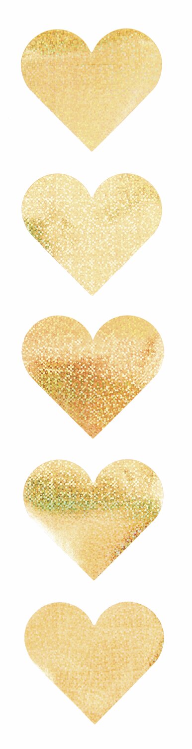 Paper Poetry Sticker Herzen 5cm 120 Stück auf der Rolle Hot Foil. Gold-holographisches Herz von Rico Design, ideal für kreative Projekte.