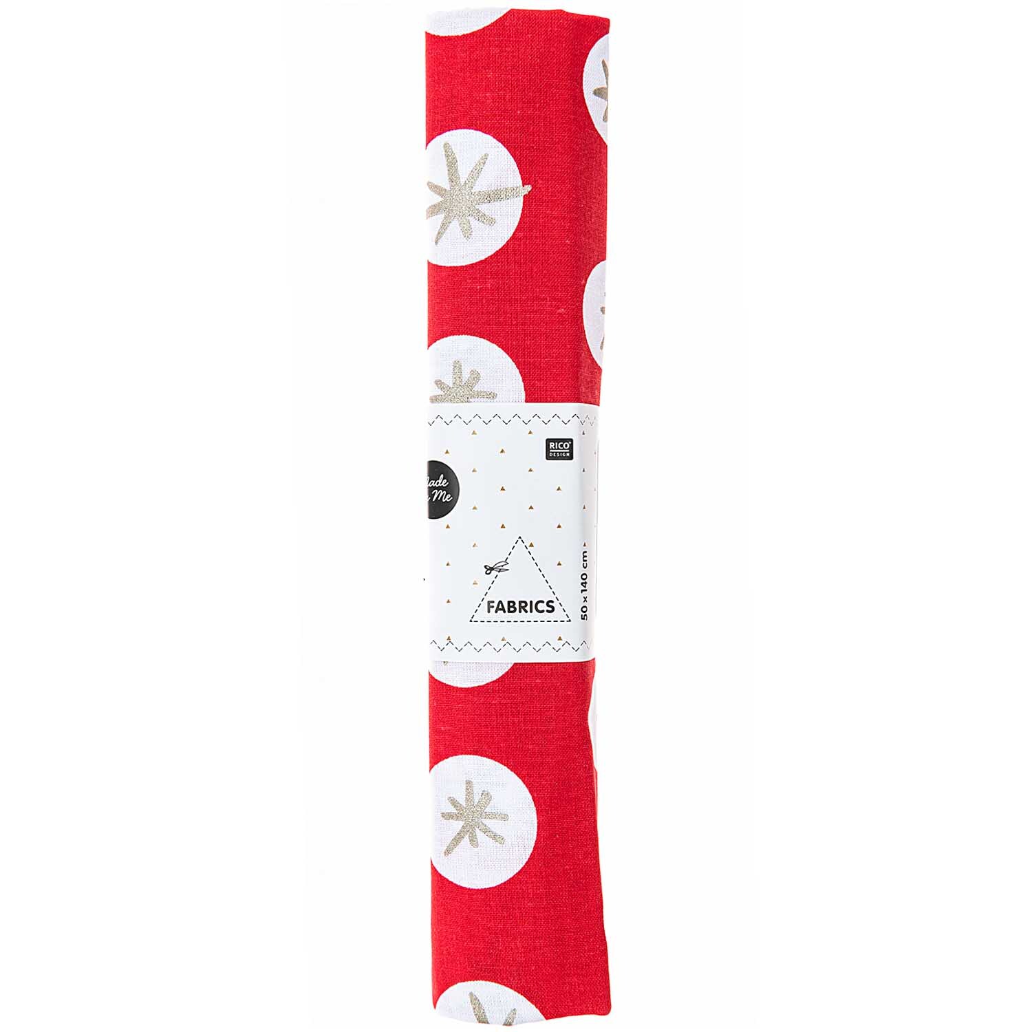 Druckstoff Schneeflocken rot-gold 50x140cm Druckstoff Schneeflocken rot-gold 50x140cm
