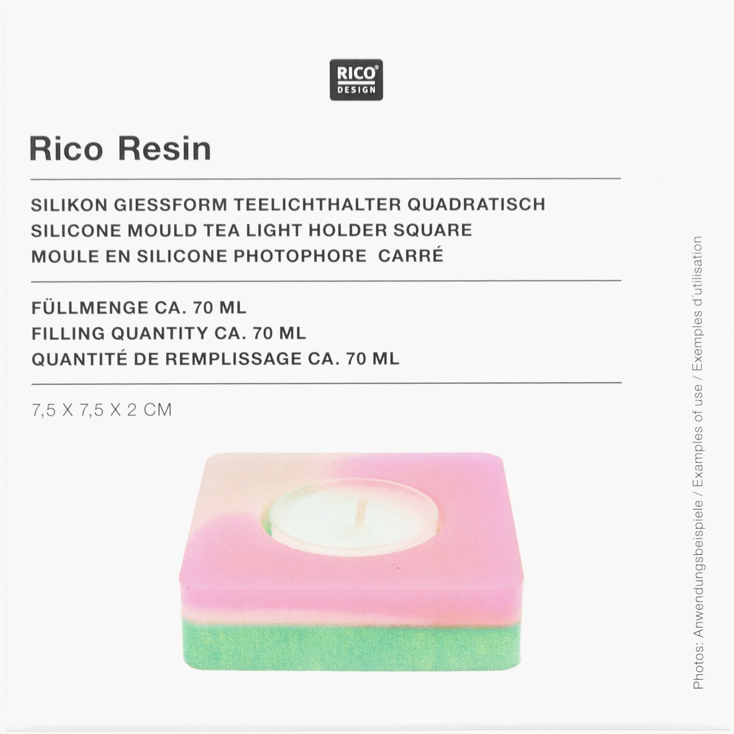 Silikon Gießform Teelicht quadratisch  7,5x7,5x2cm von Rico Design