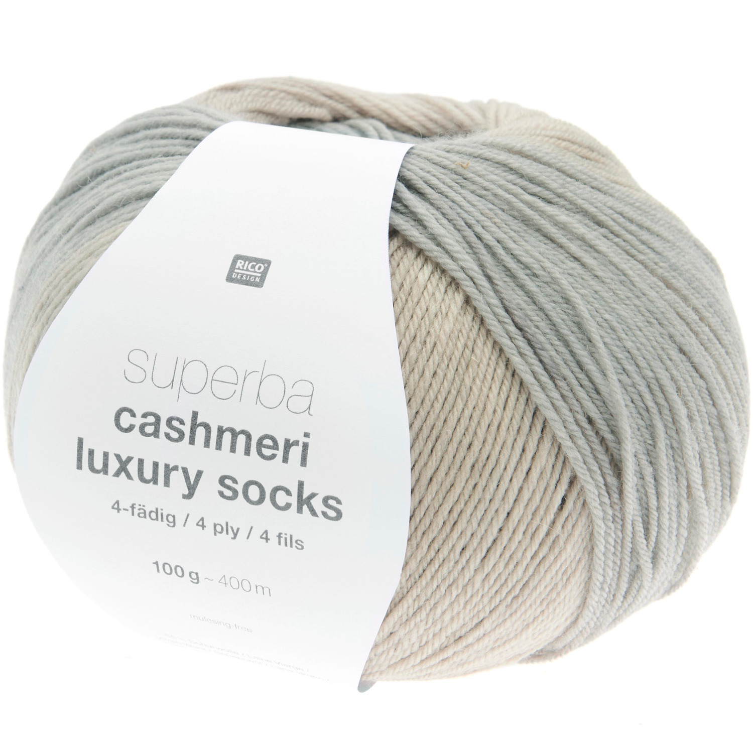 Superba Cashmeri Luxury Socks 4fädig, weiches Garn in Haferflocke, 100g 400m, von Rico Design.