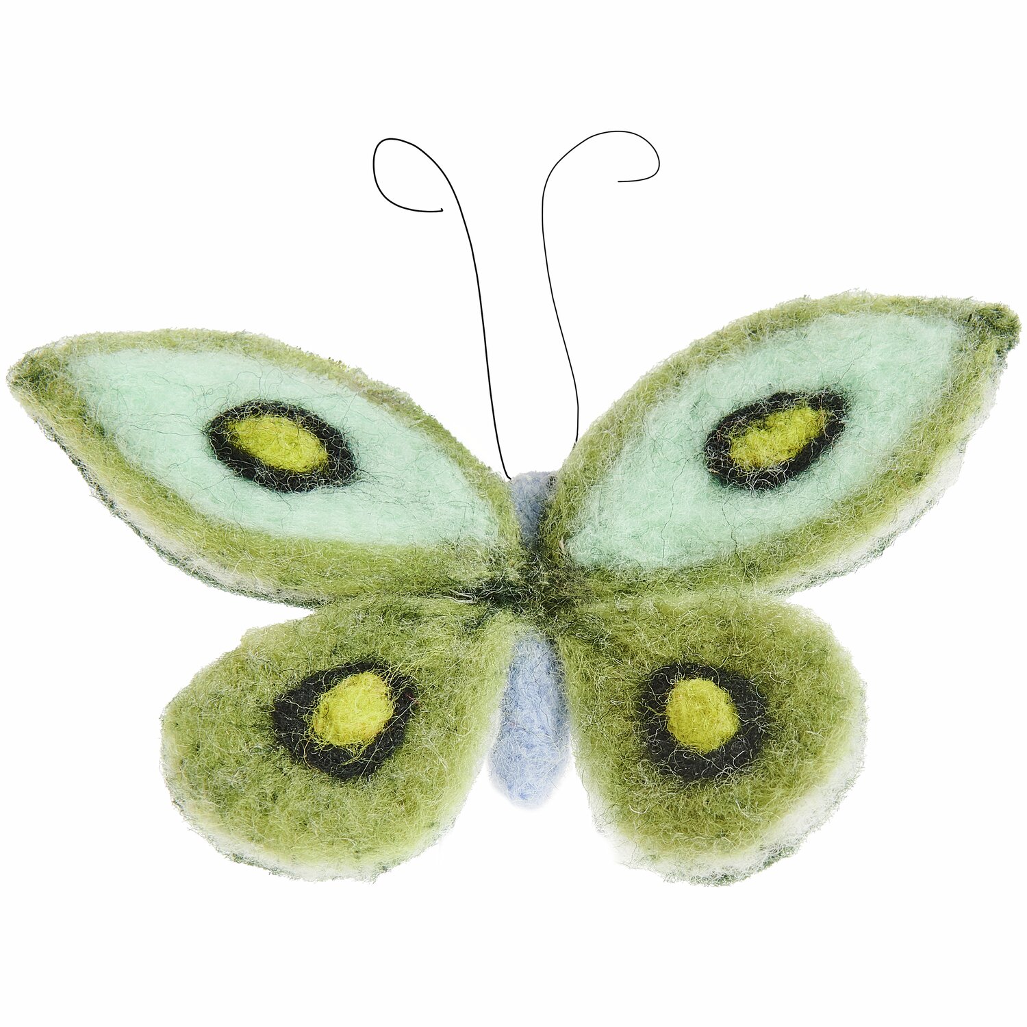 Aufhänger Filz-Schmetterling in Hellblau von Rico Design, 10x10,5x7cm, mit dekorativen Mustern.