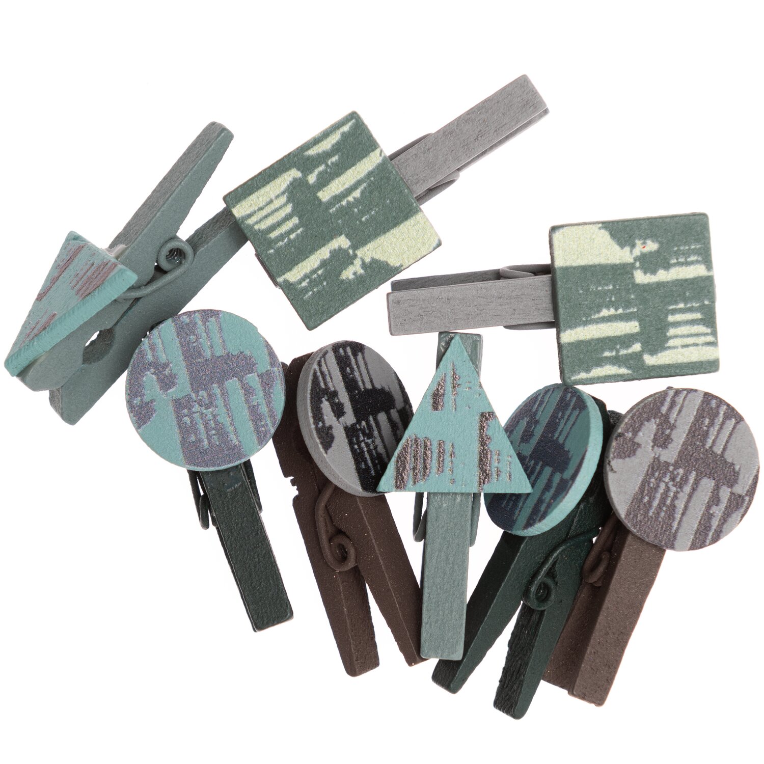 Dekoklammern Geo-Formen 8 Stück in verschiedenen Formen und Grüntönen von Rico Design.