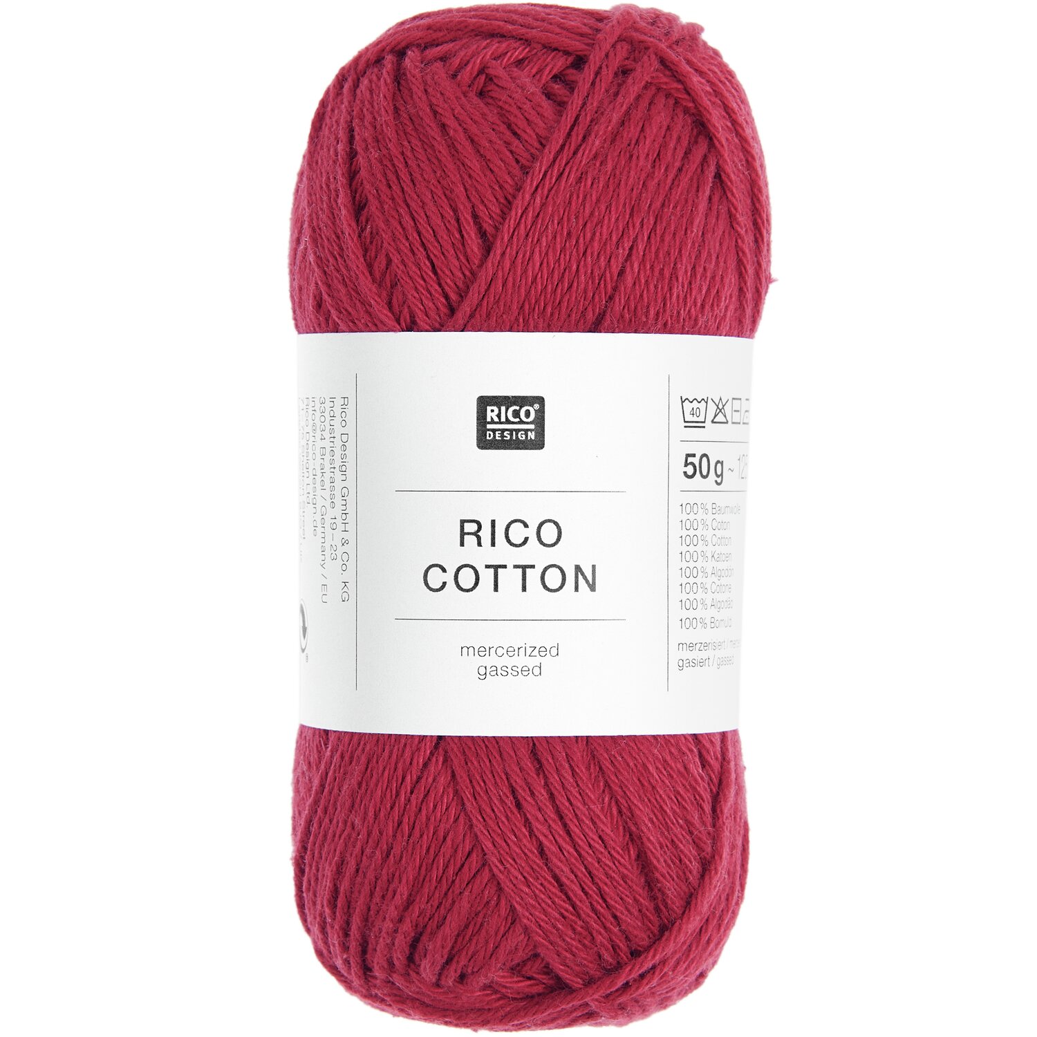 Rico Cotton: Weinrote Baumwolle von Rico Design, 50g Knäuel mit 125m Länge, mercerisiert.