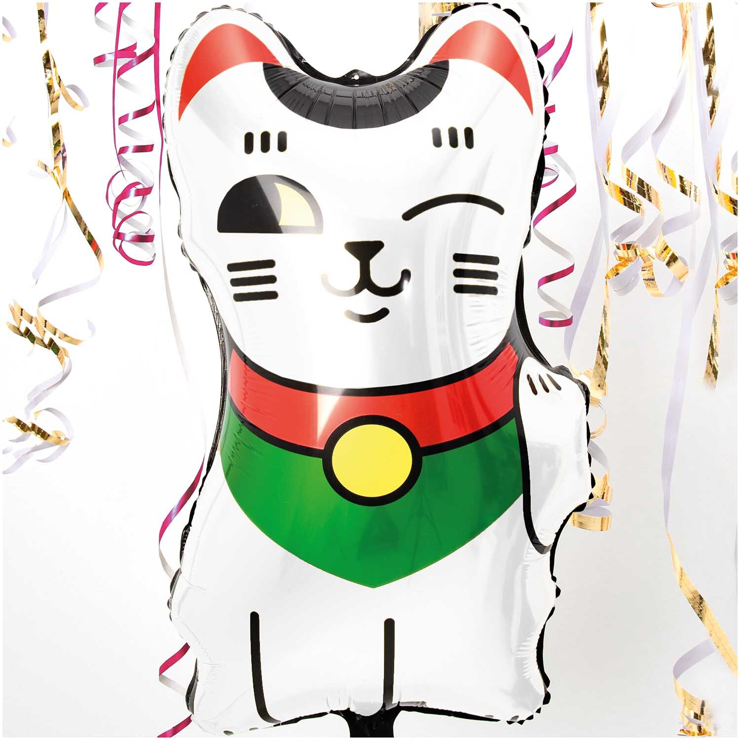 Folienballon Winkekatze weiß 36x70cm Folienballon Winkekatze weiß 36x70cm