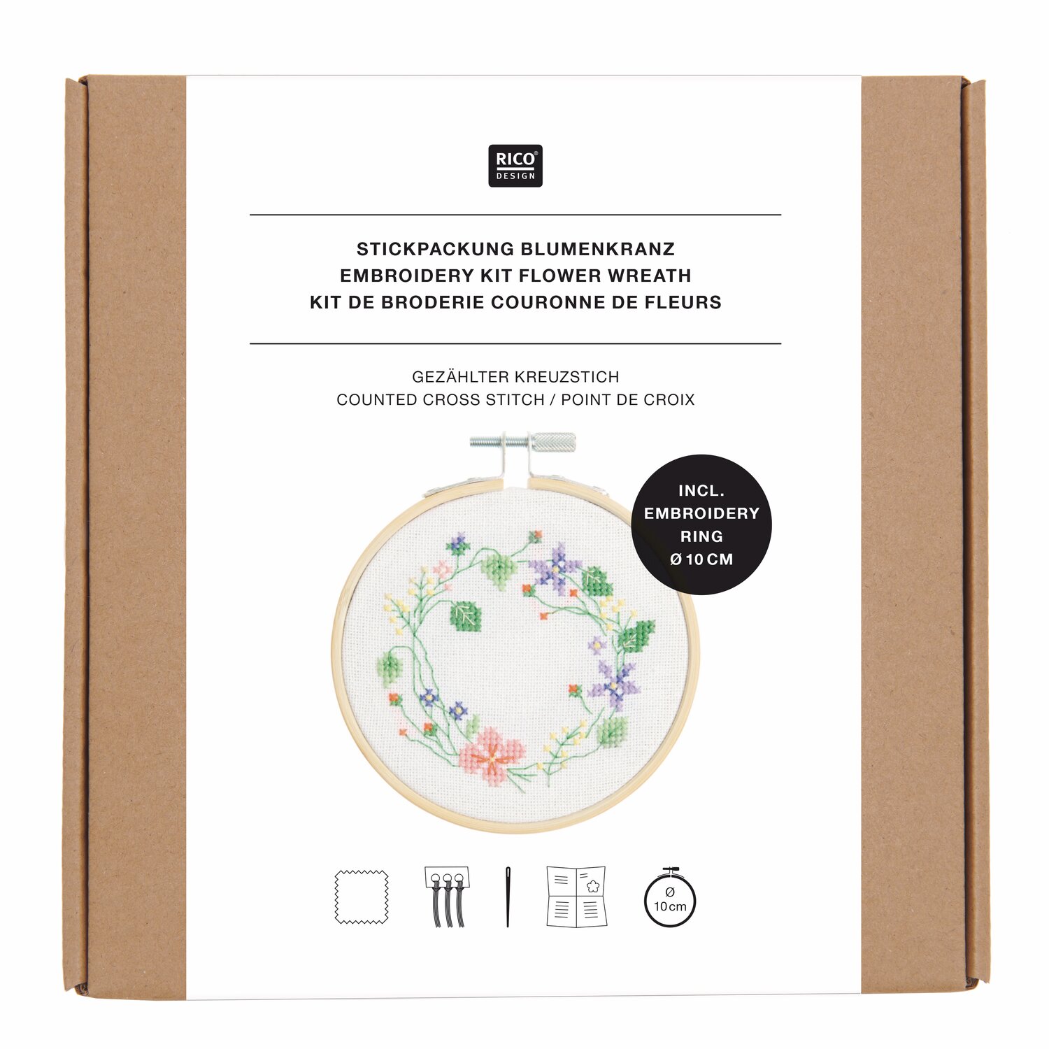 Stickpackung Weihnachtskranz vorgezeichnet Ø10cm von Rico Design