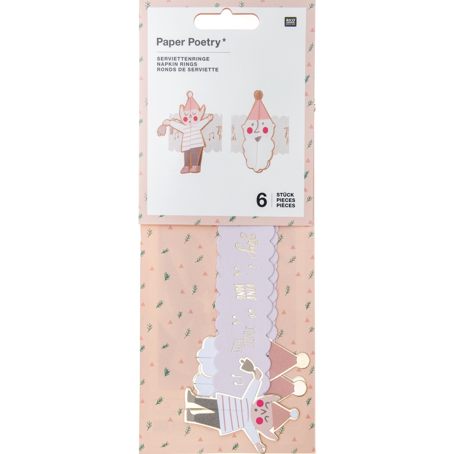 Paper Poetry Serviettenringe Jolly Christmas pastell 6 Stück von Rico Design