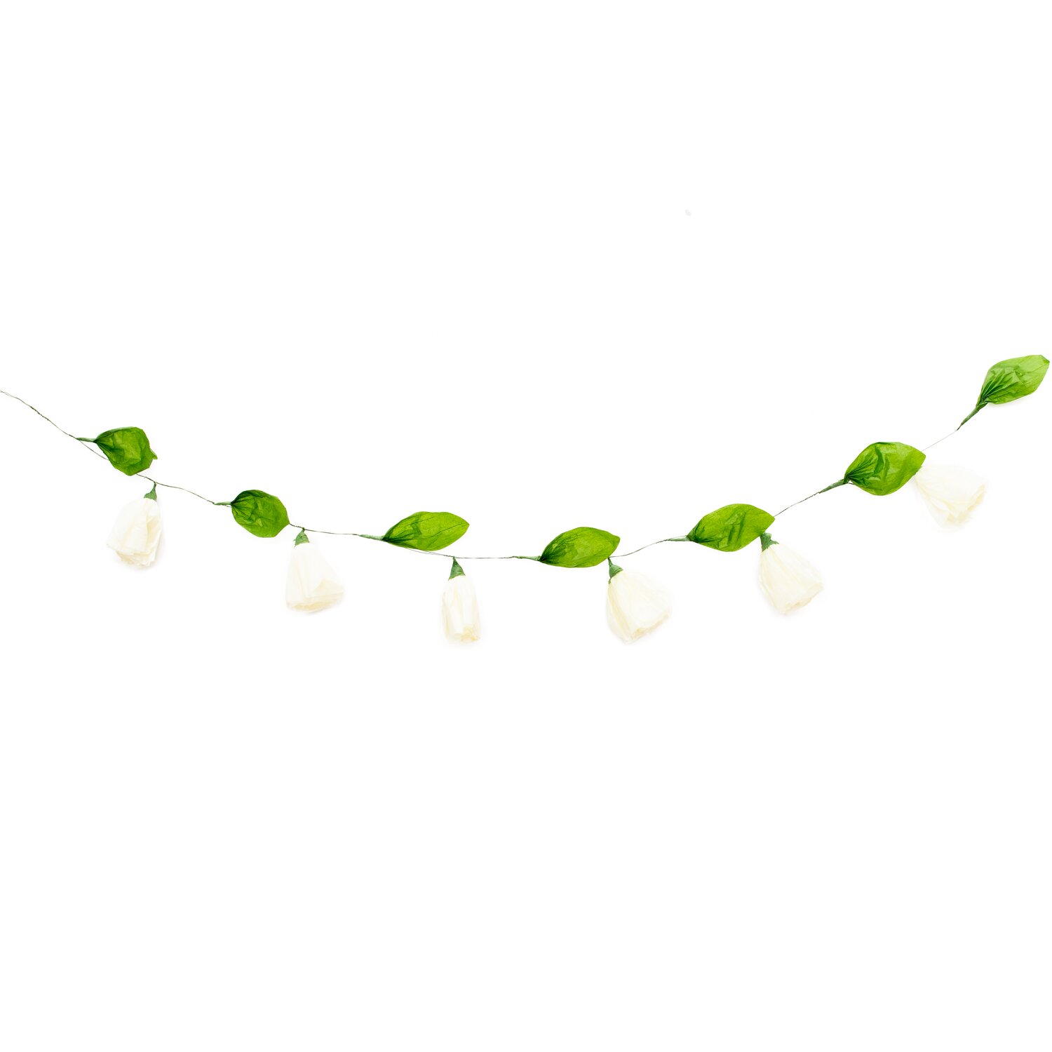 Papierblumen Girlande creme 180cm: Dekorative Girlande mit beigen Papierblumen und grünen Blättern. Ideal für festliche Anlässe.