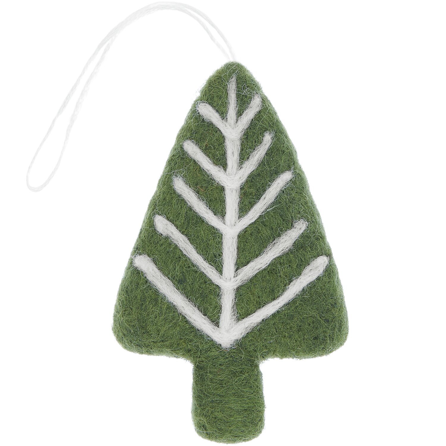 Aufhänger Tanne mit Ästen handgefilzt von Rico Design in Khaki, zeigt eine stilisierte Tanne mit weißen Ästen, ideal für Dekorationen.
