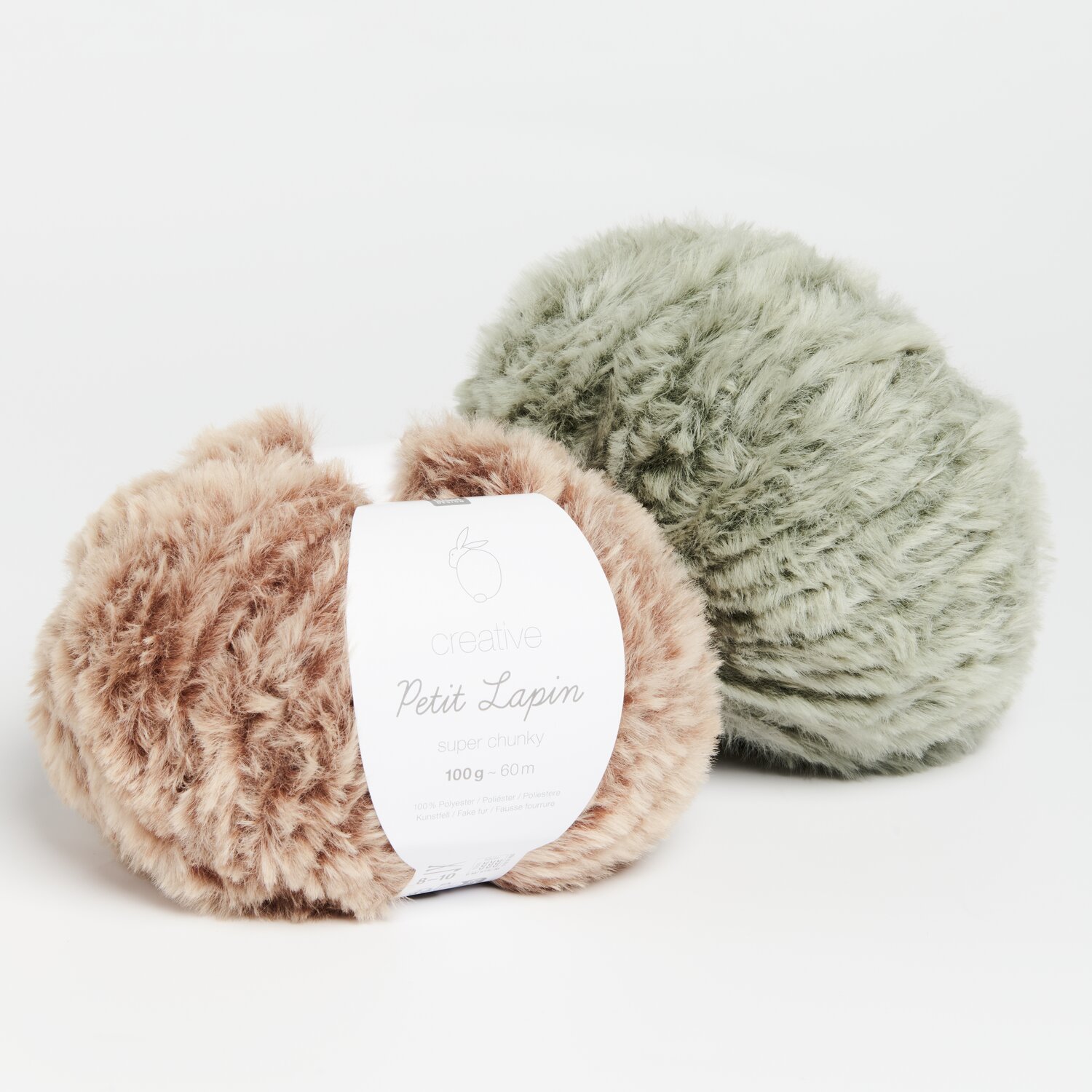 Creative Petit Lapin Super Chunky Wolle in Beige und Grün, 100g 60m, flauschige Textur.