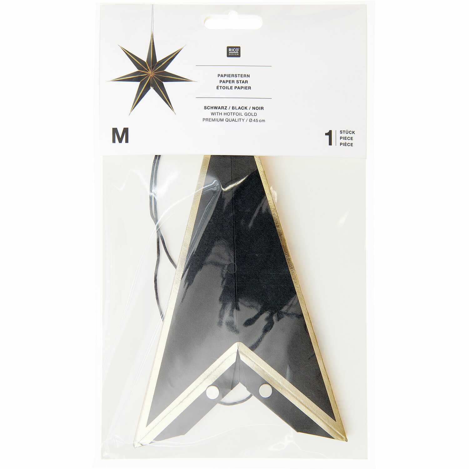 Papierstern  Ø45cm Farbe Schwarz/Gold von Rico Design