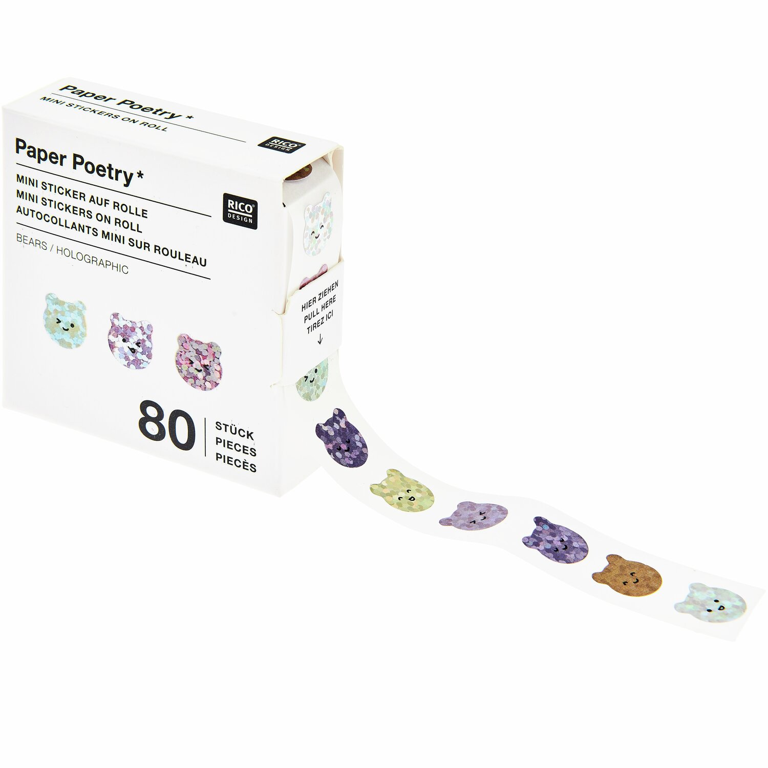 Paper Poetry Mini-Sticker Chingu Bären, 80 Stück, 1x1cm, bunte Bärenmotive auf Rolle von Rico Design.