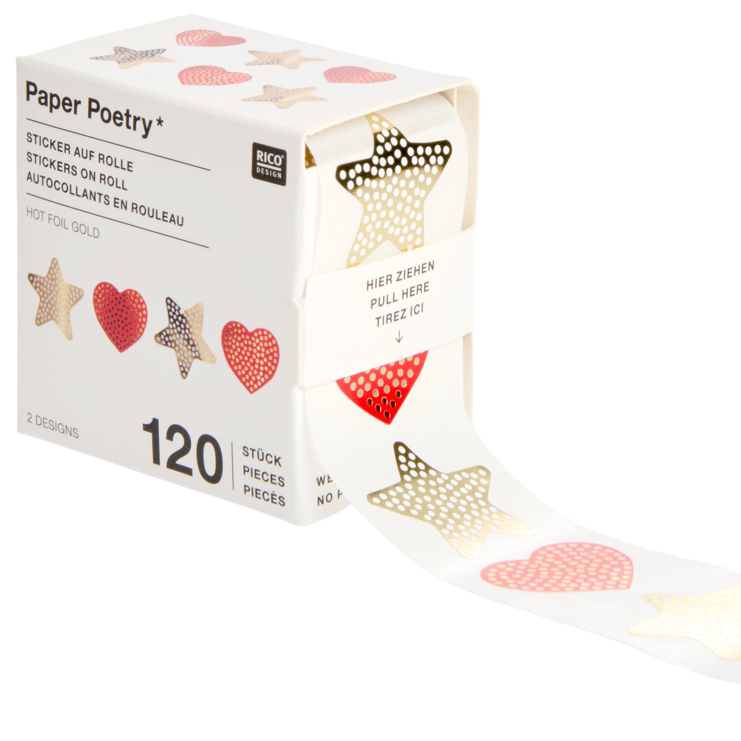 Paper Poetry Mini Sticker auf Rolle Advent Herzen/Sterne 120-teilig von Rico Design