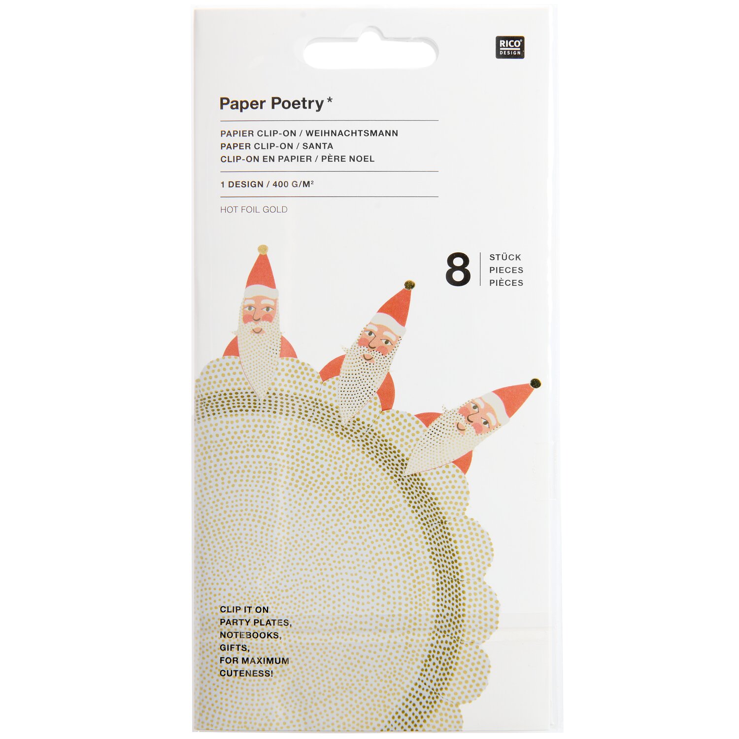 Paper Poetry Clip-Ons Advent Weihnachtsmann 8 Stück von Rico Design