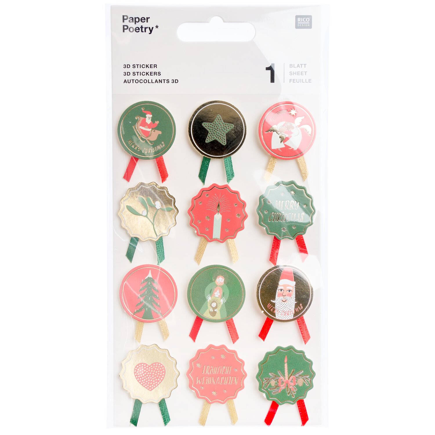 Paper Poetry 3D Sticker Advent Medaillen Merry Christmas 1 Bogen von Rico Design