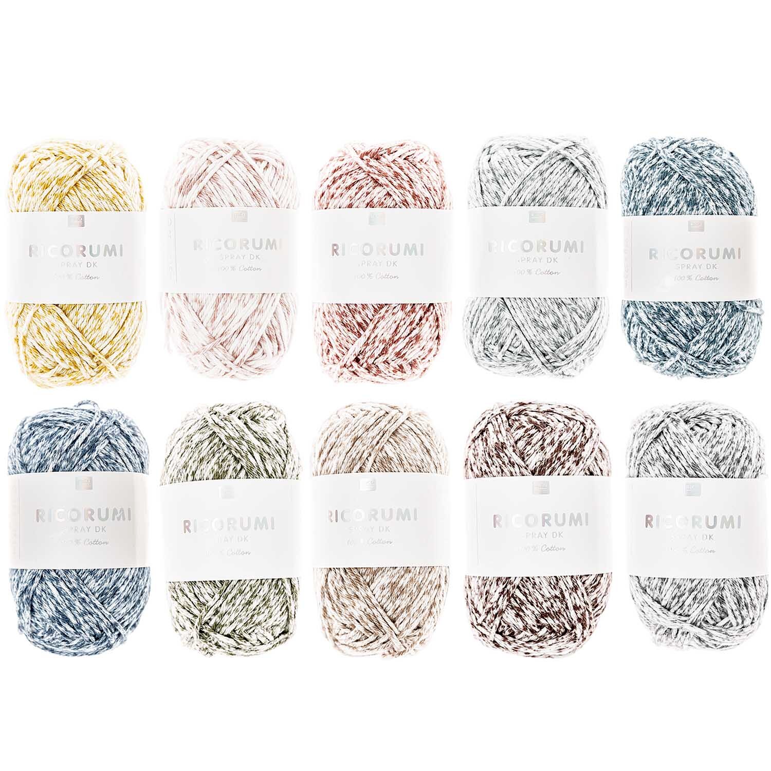 Creative Ricorumi Spray dk Set mit 10x25g Garnknäueln in gesprenkelten Tönen, Rico Design Häkelgarn ideal für Amigurumi und kreative Strickprojekte