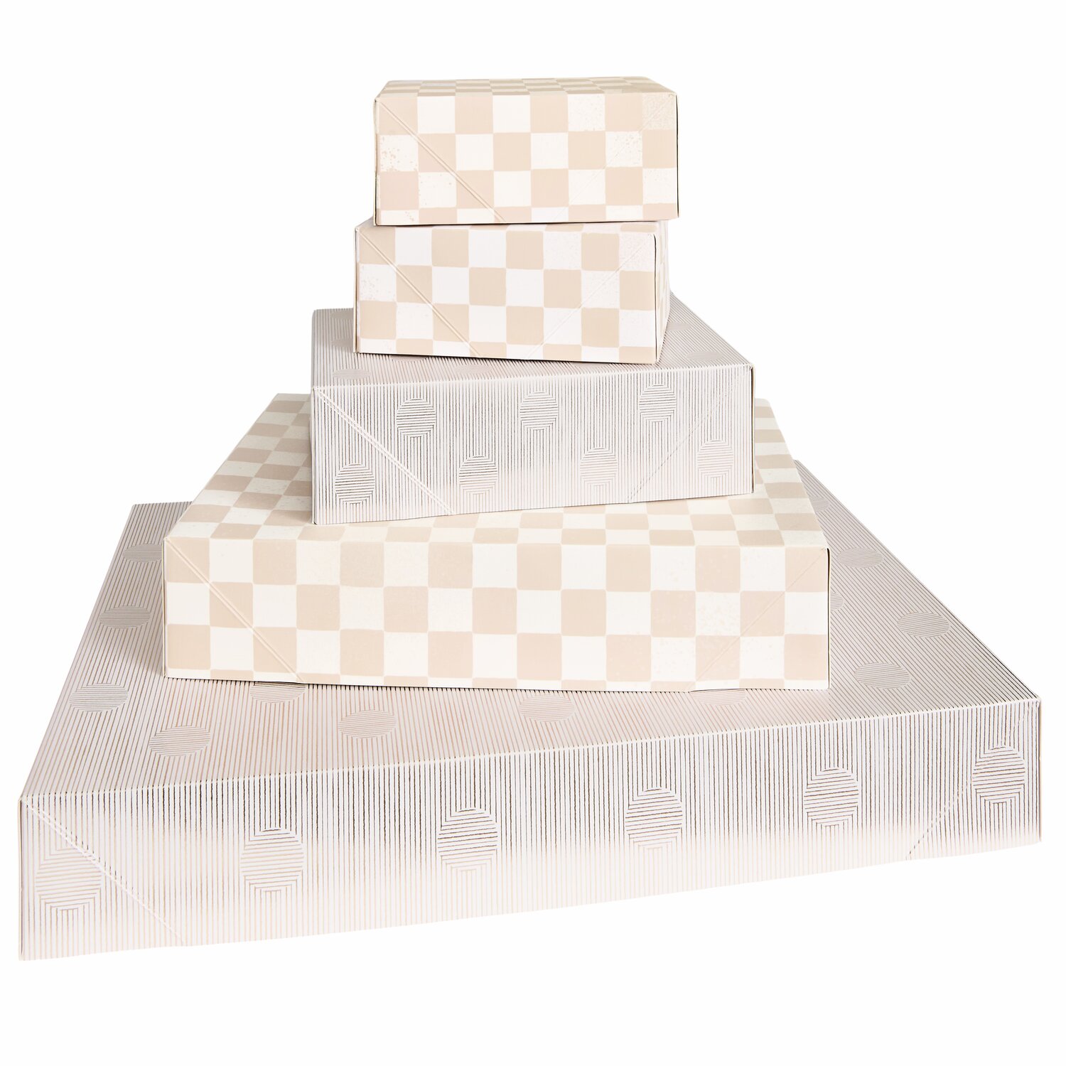 Papierschachtel Set The Sky is the Limit, 5-teilig, mit kariertem Muster in Beige und Weiß.
