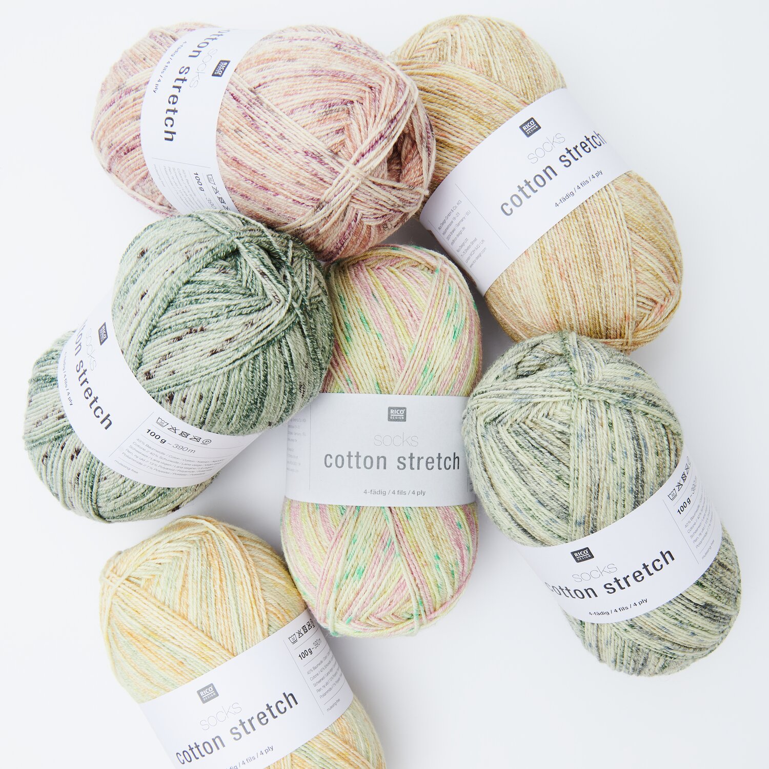 Socks Cotton Stretch 4-fädig 100g 390m Farbe Sorbet von Rico Design