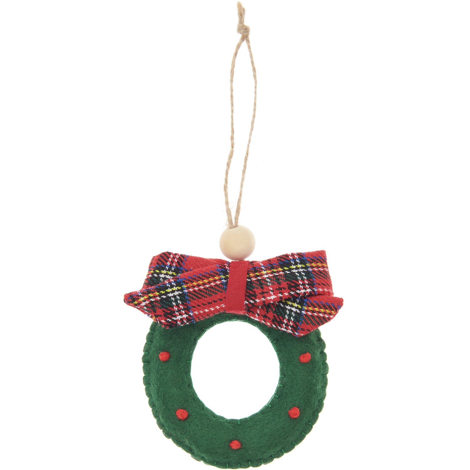 Filzkranz Grün: Dekorativer grüner Filzkranz von Rico Design mit roter Schleife, ideal für festliche Anlässe. Maße: 8x1,5x8cm.