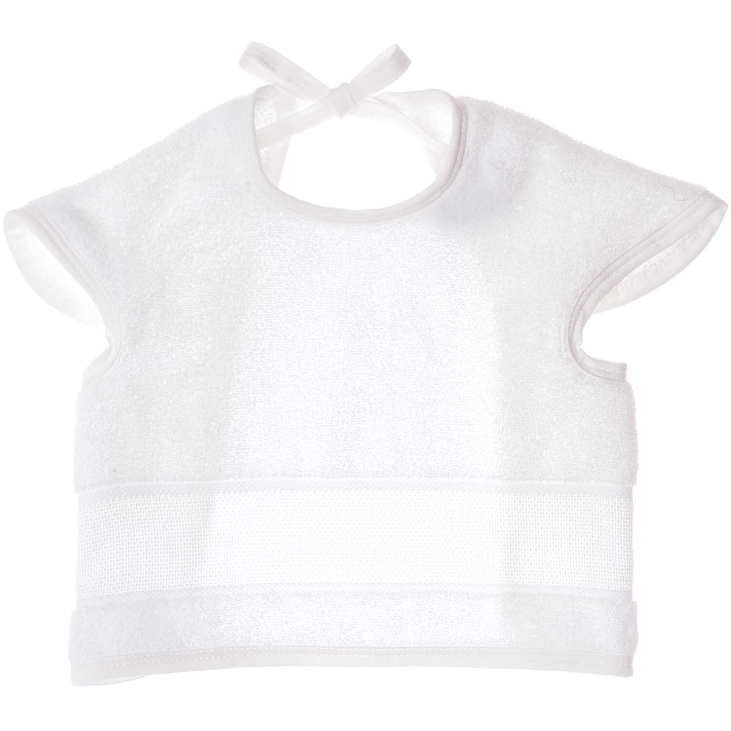 Ärmellätzchen 40x49cm von Rico Design in Weiß, mit Schleife am Hals, ideal für Babys.