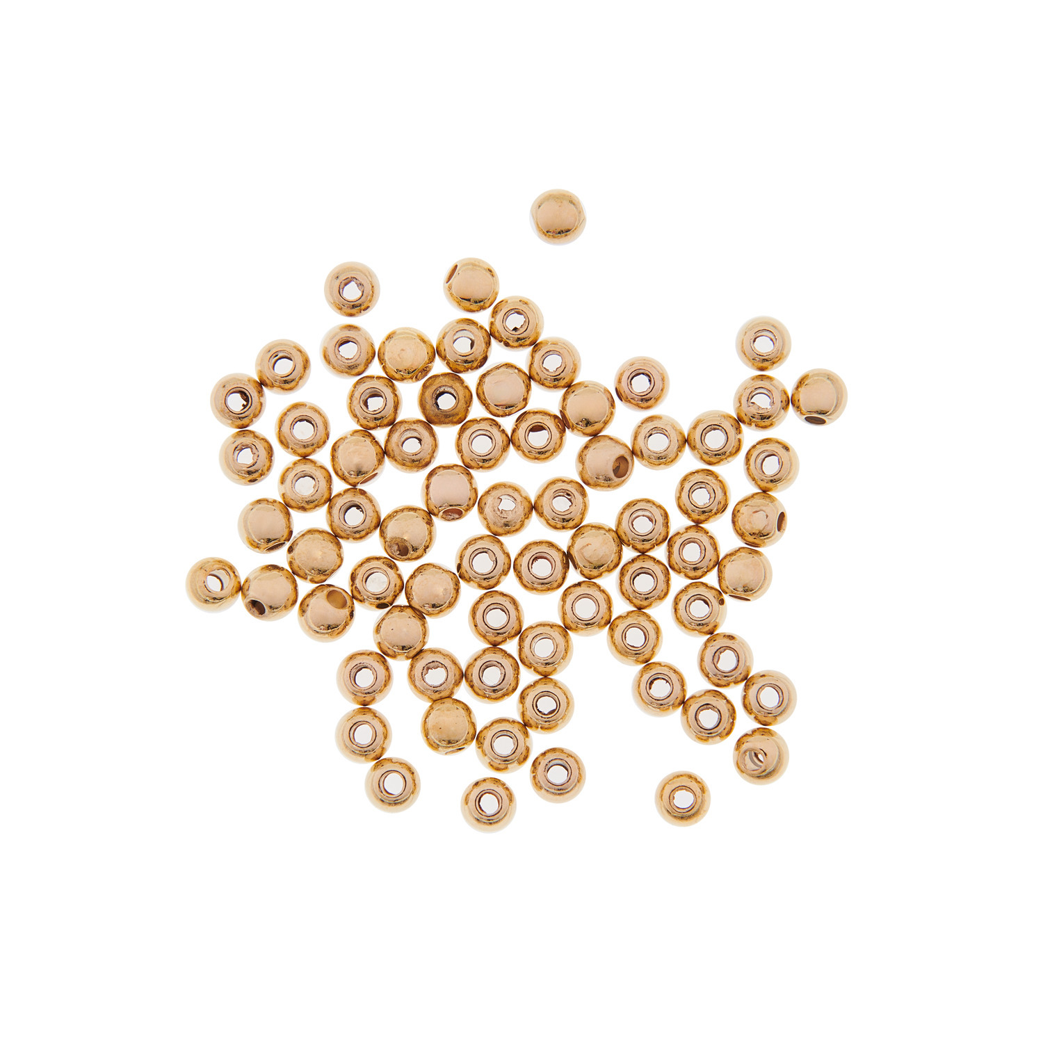 Perlen gold von Rico Design: Eine Ansammlung goldener Perlen auf weißem Hintergrund, ideal für Schmuckdesigns.